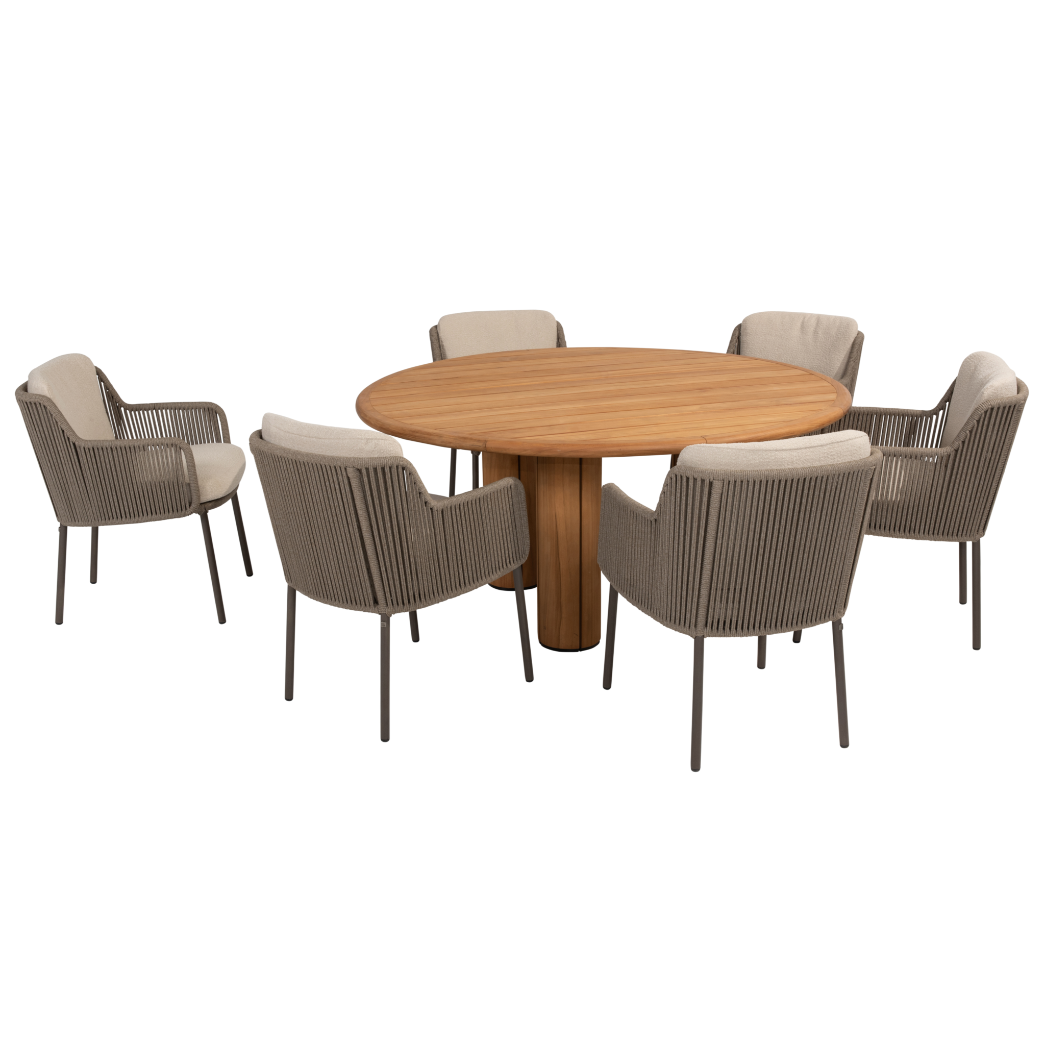 4 Seasons Outdoor Corsica Bernini dining tuinset 160 cm rond 7 delig teak terre 