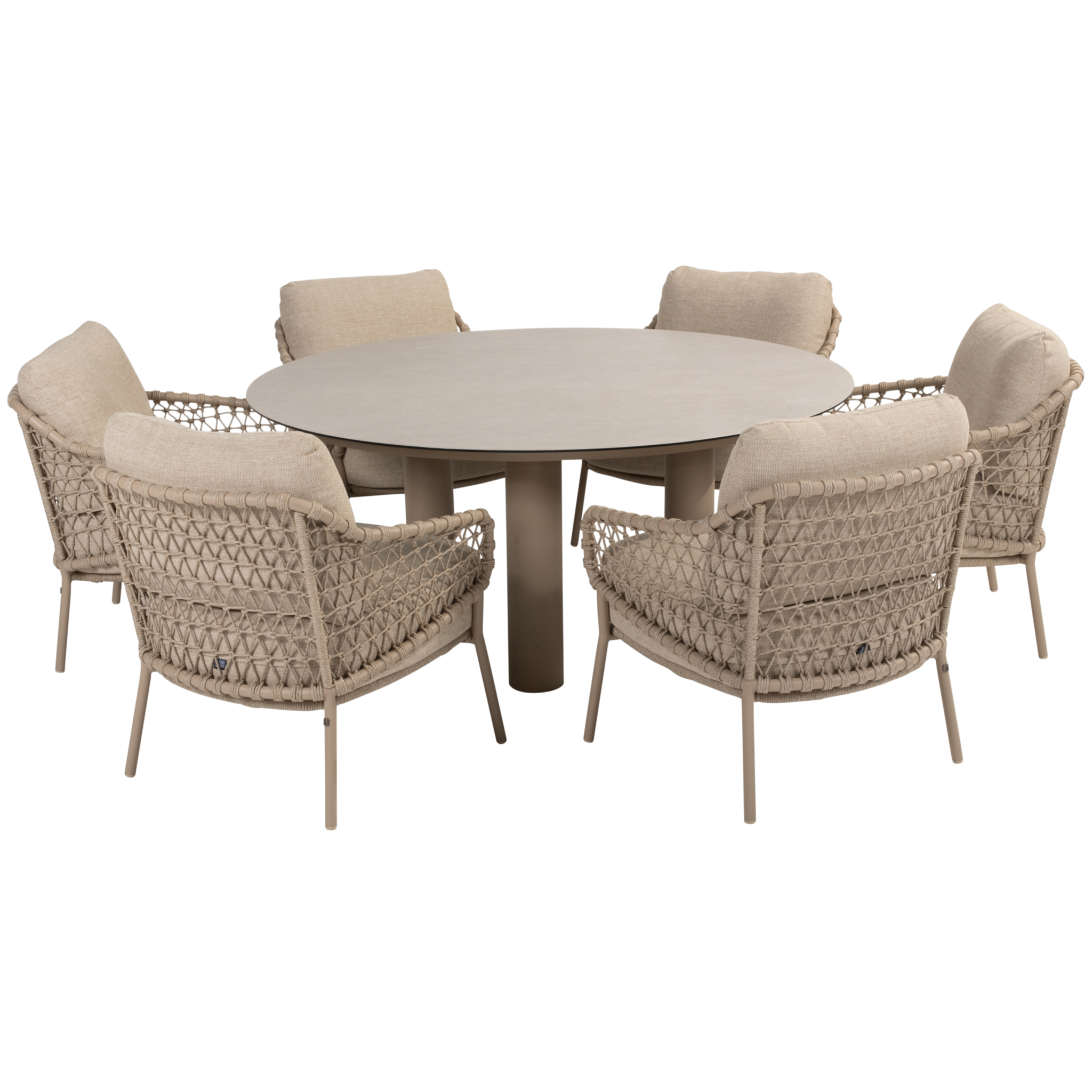 4 Seasons Outdoor Donato Sardinia low dining set 7 delig 160 cm rond keramiek latte 