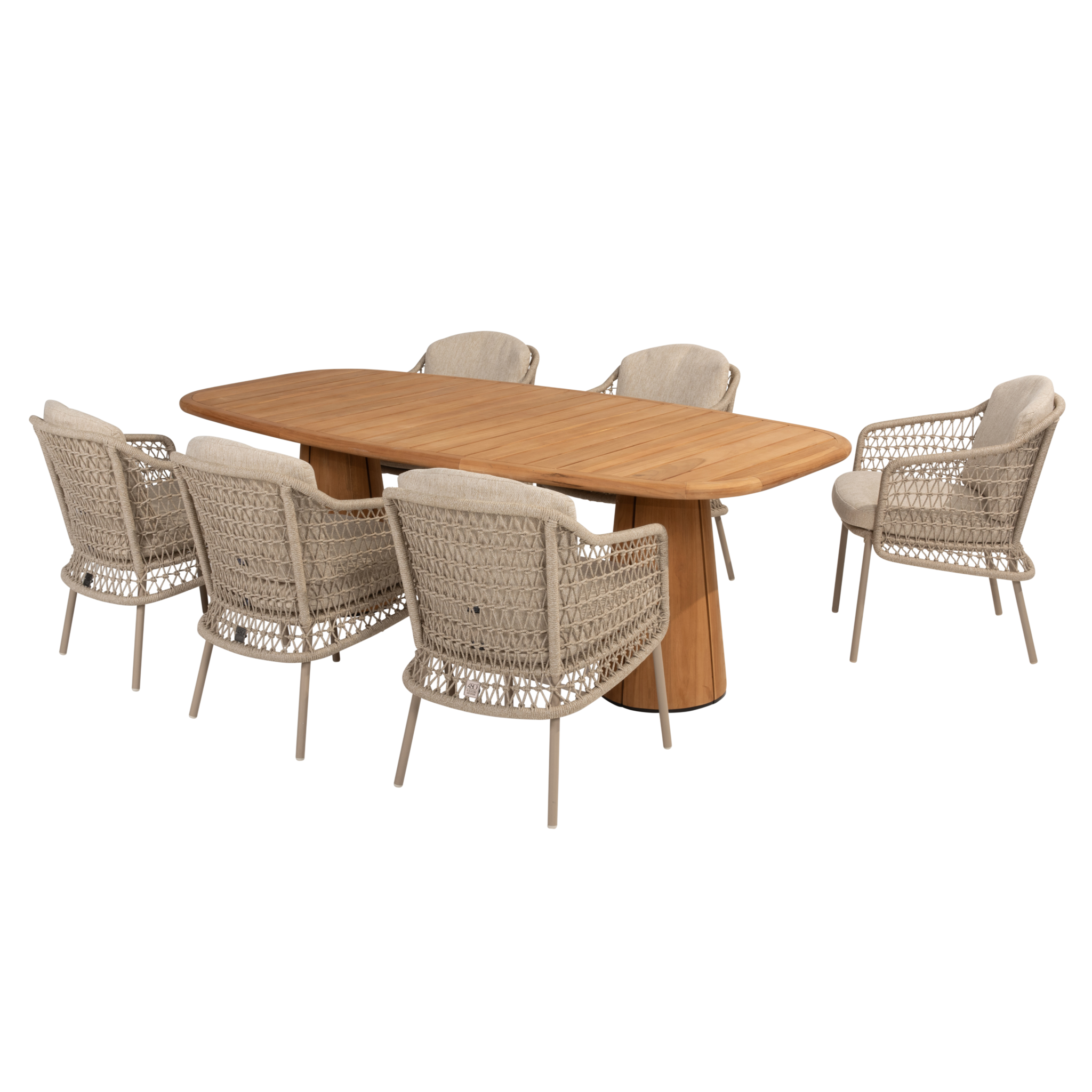 4 Seasons Outdoor Capri Puccini barrel dining tuinset 7 delig 240x110xH75 cm teak latte 