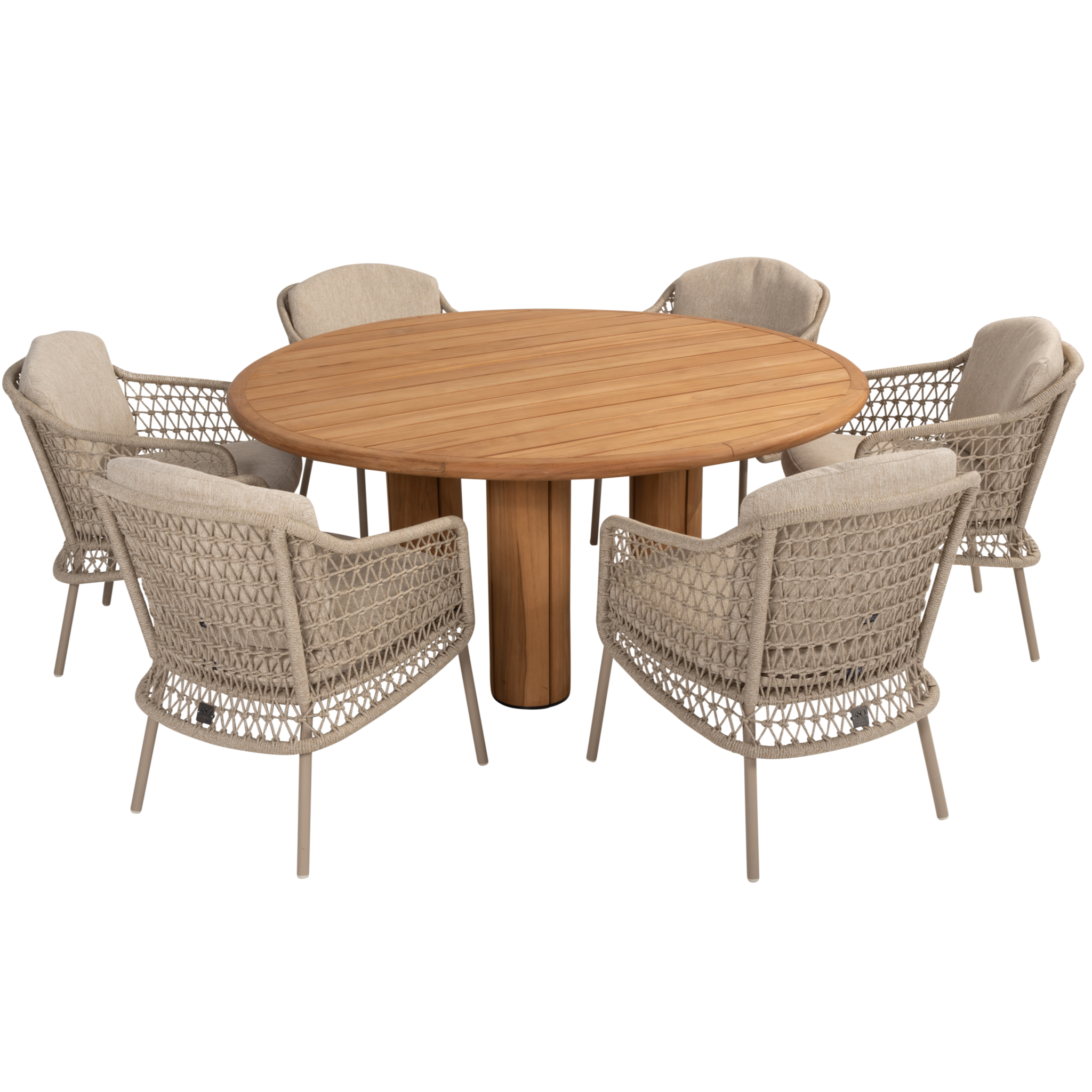 4 Seasons Outdoor Corsica Puccini dining tuinset 7 delig 160 cm rond teak latte 