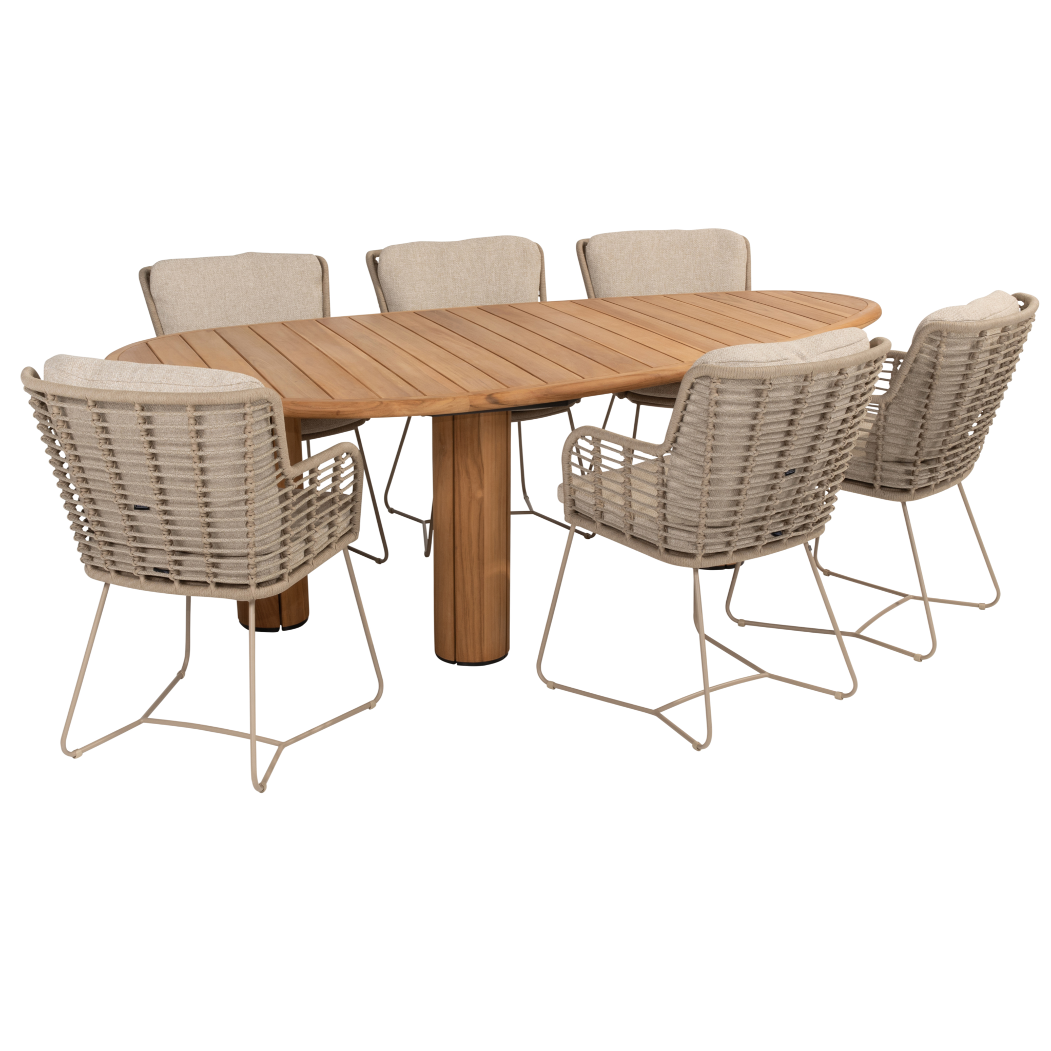 4 Seasons Outdoor Corsica Fabrice pebble dining tuinset 7 delig 240x130xH75 cm teak latte 