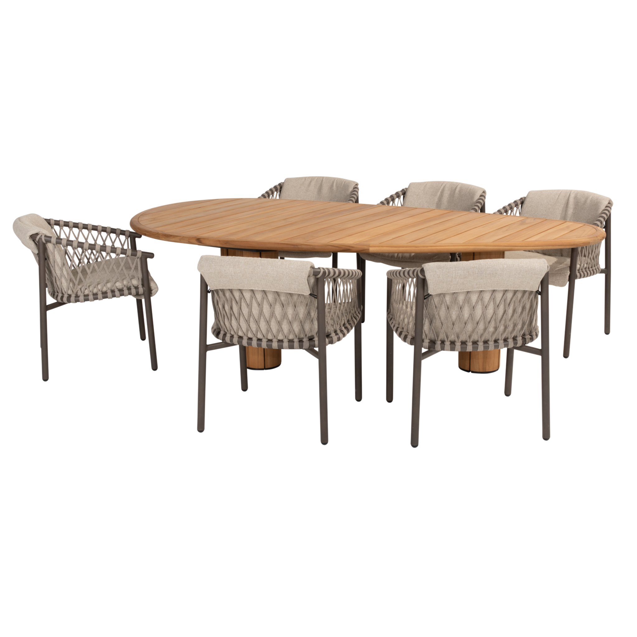 4 Seasons Outdoor Corsica Allora dining tuinset 240x130xH75 cm 7-delig pebble shaped teak terre 