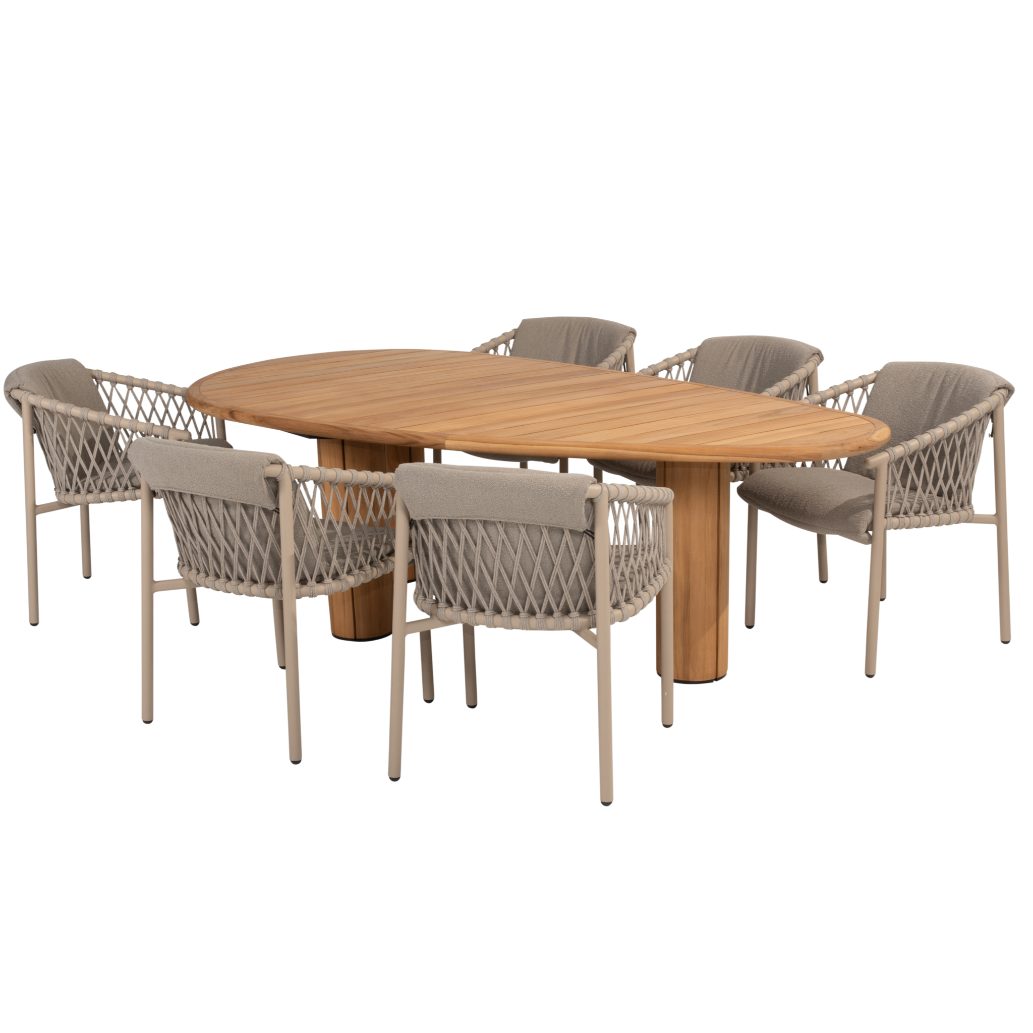 4 Seasons Outdoor Corsica Allora dining tuinset 240x130xH75 cm 7-delig pebble shaped teak latte 