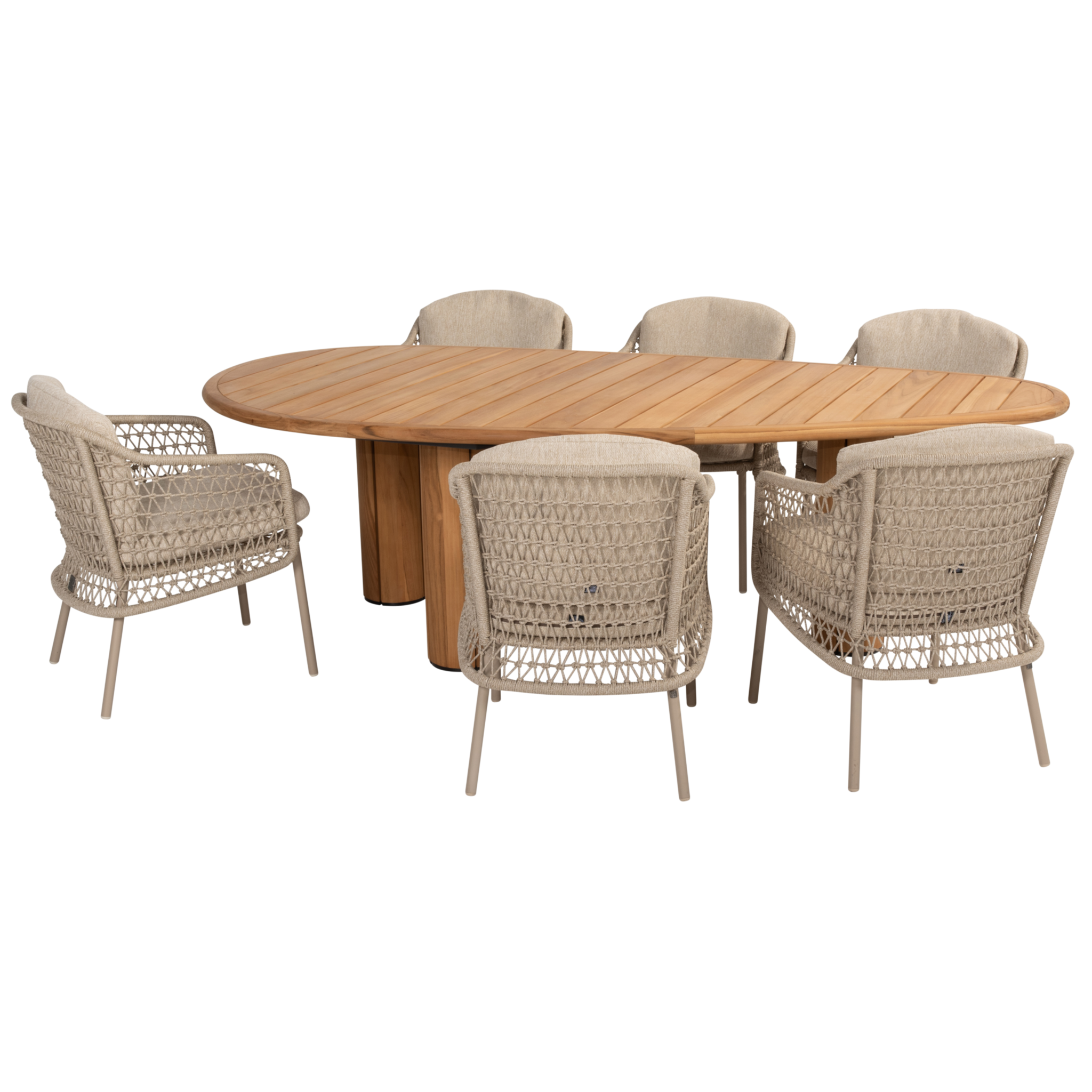 4 Seasons Outdoor Corsica Puccini pebble dining tuinset 7 delig 240x130xH75 cm teak latte 