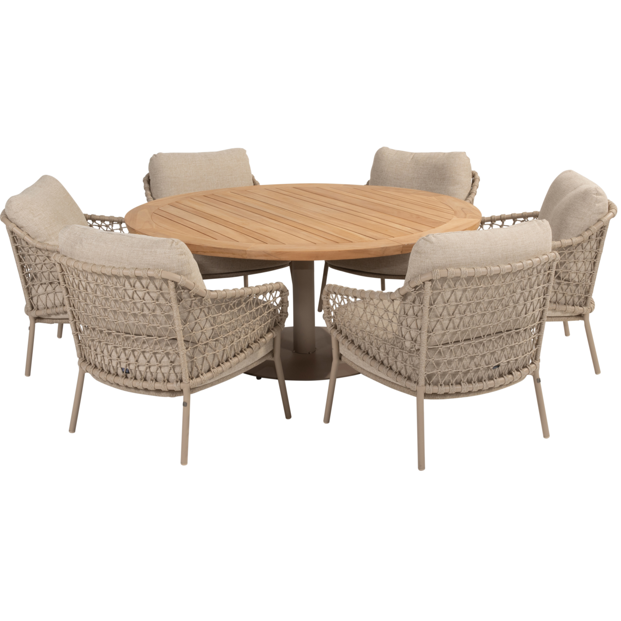 4 Seasons Outdoor Saba Sardinia low dining tuinset 7 delig 160 cm rond teak latte 