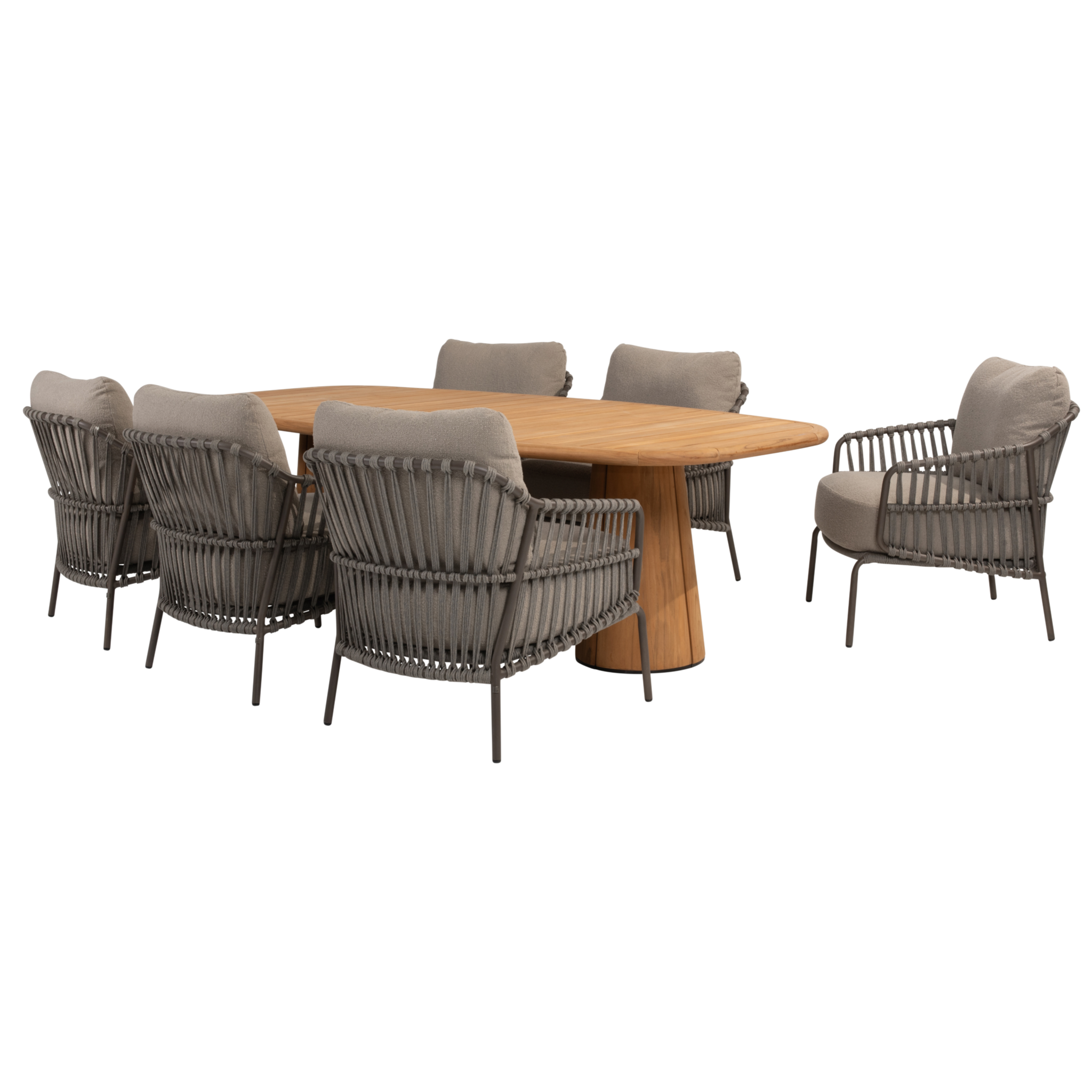 4 Seasons Outdoor Capri Capalbio low dining tuinset barrel 240x110xH69 cm 7 delig teak terre 