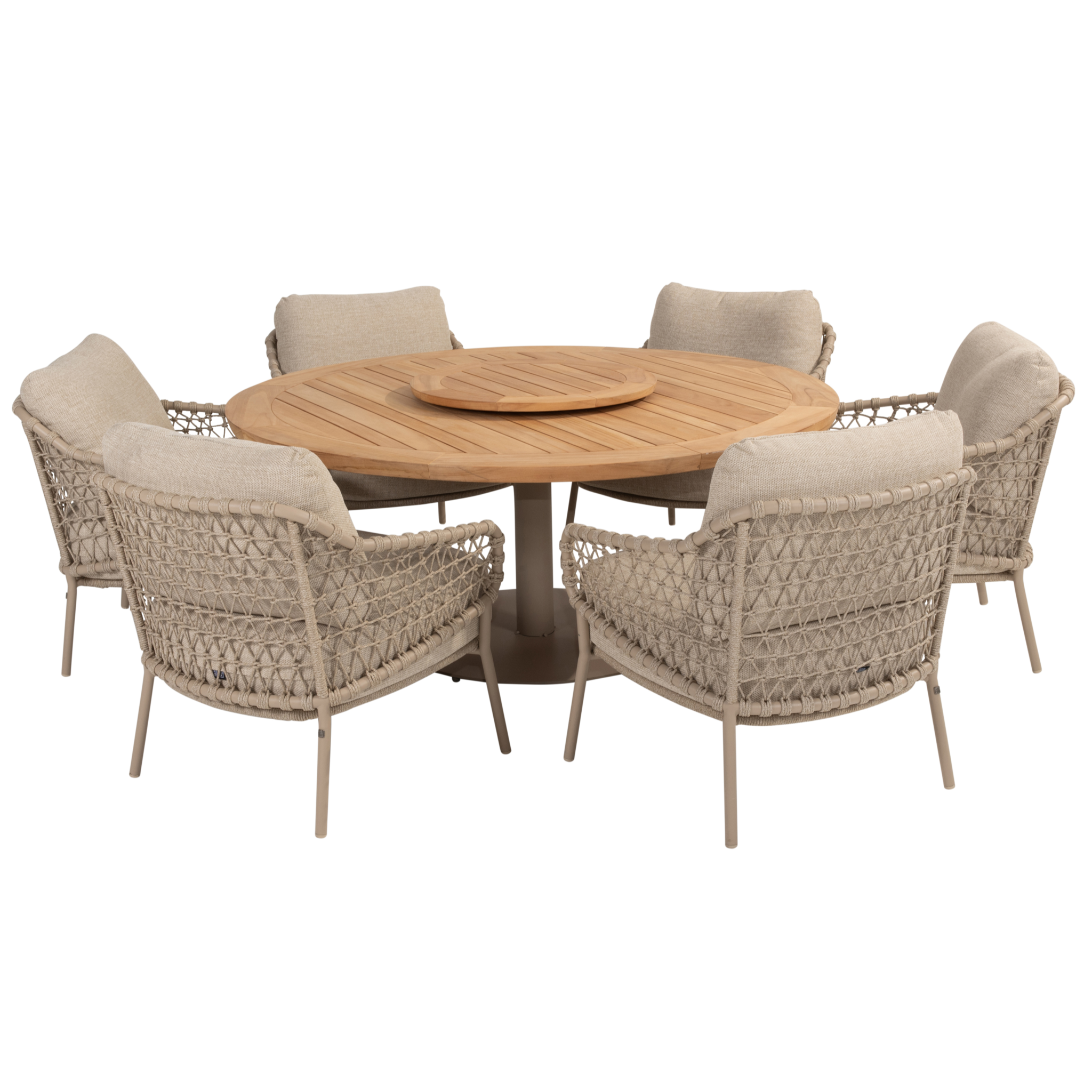 4 Seasons Outdoor Saba Sardinia low dining tuinset 8 delig 160 cm rond teak latte 