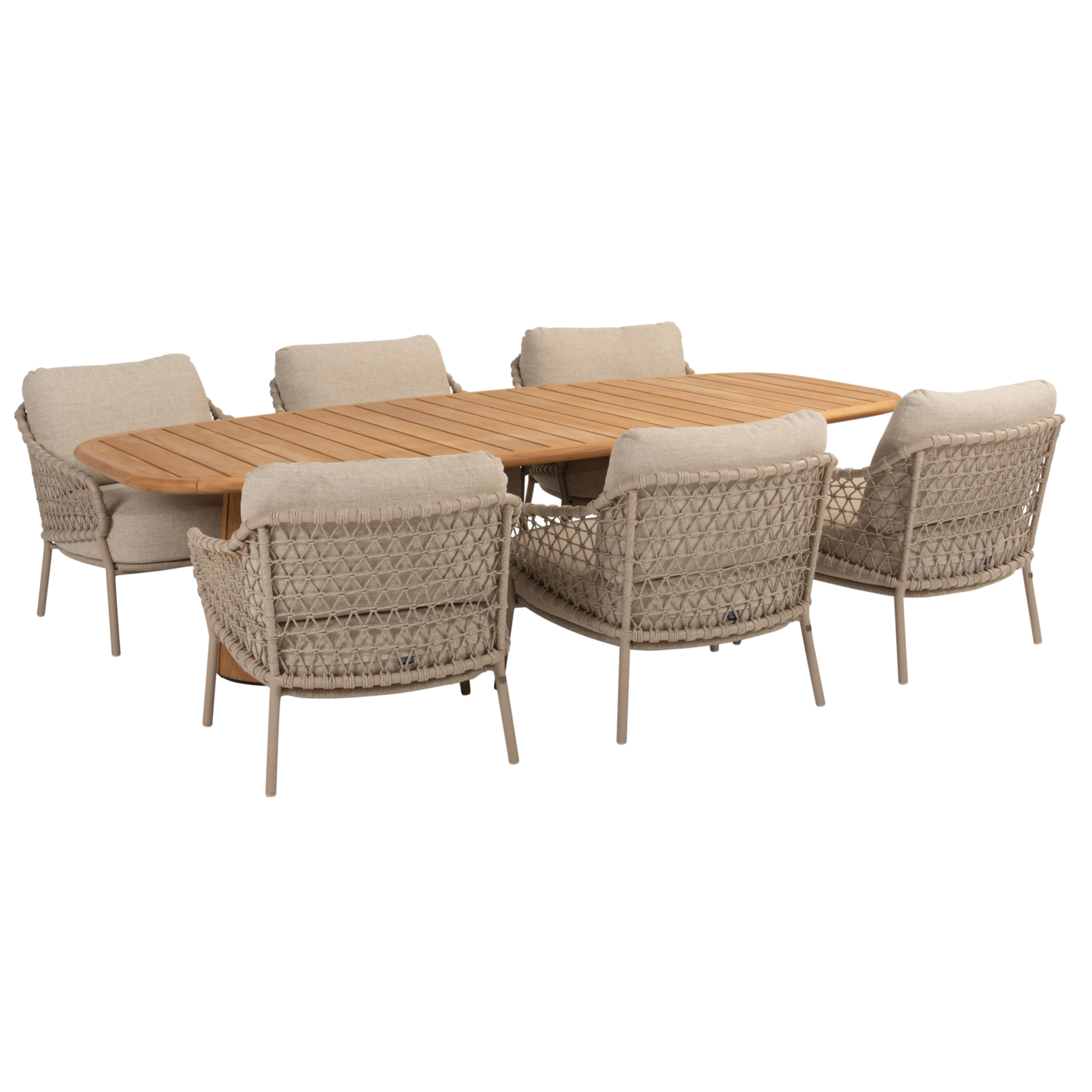 4 Seasons Outdoor Capri Sardinia barrel low dining tuinset 7 delig 240x110xH69 cm teak latte 