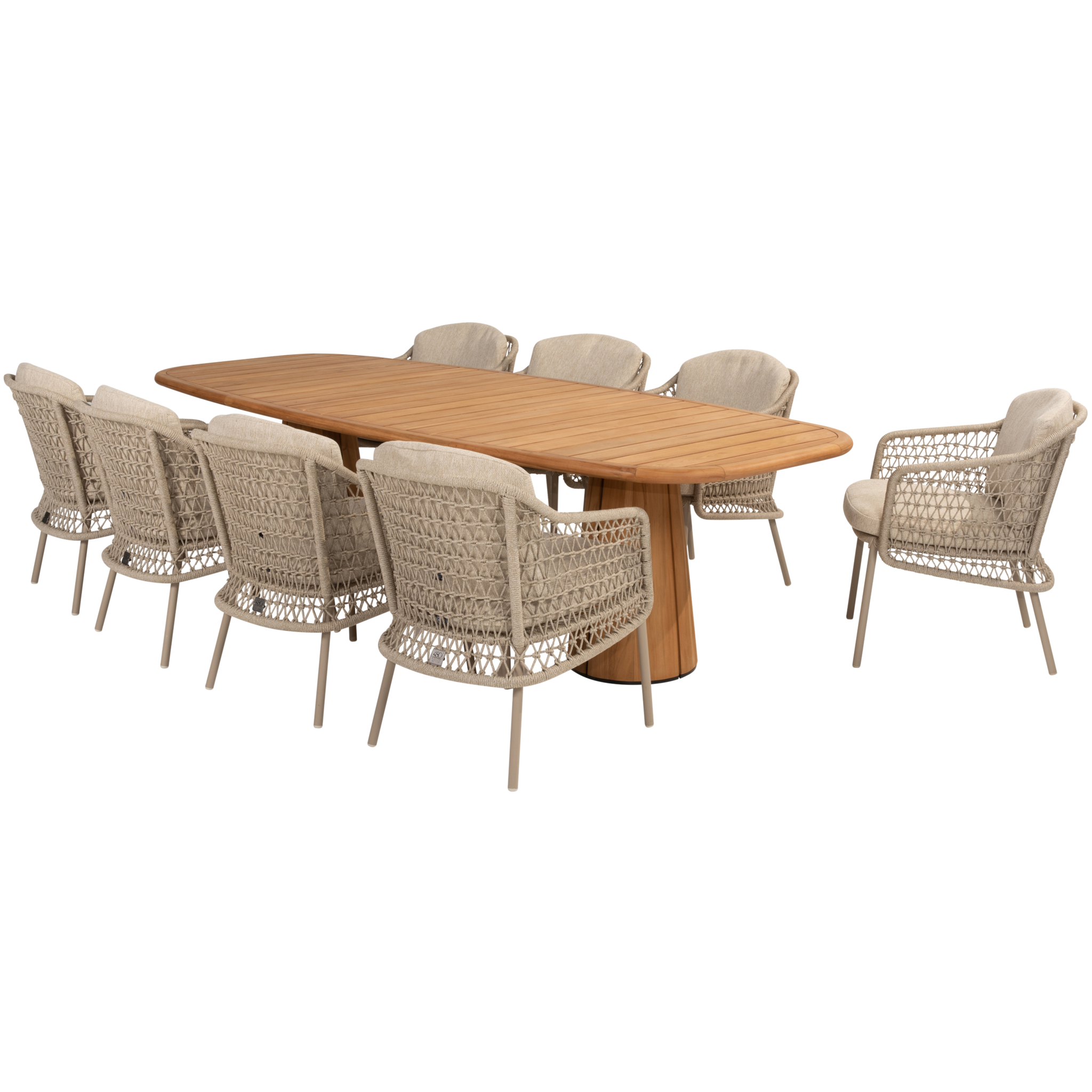 4 Seasons Outdoor Capri Puccini barrel dining tuinset 9 delig 280x110xH75 cm teak latte 