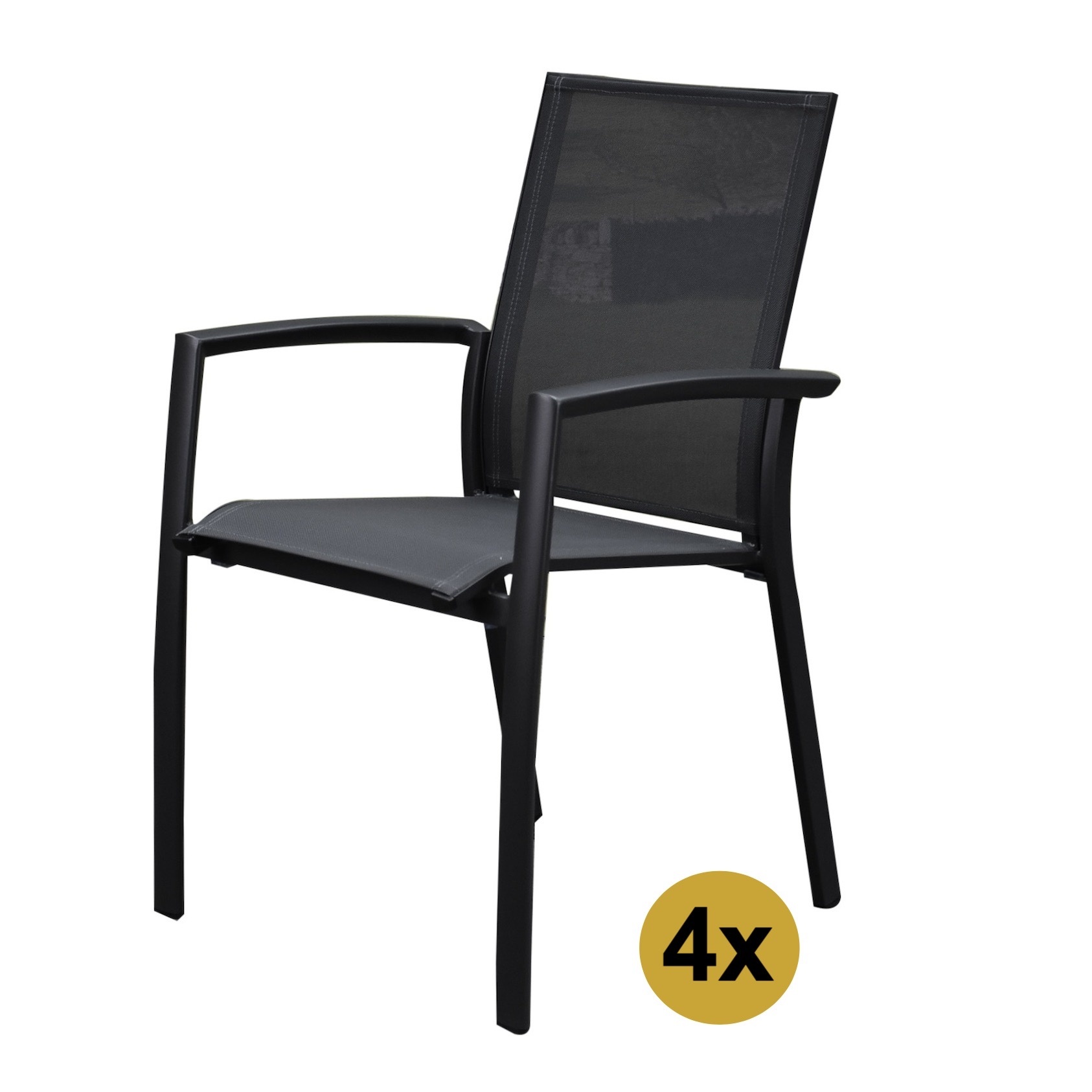 AVH-Collectie Set van 4 Malaga stapelbare tuinstoelen antraciet aluminium textileen