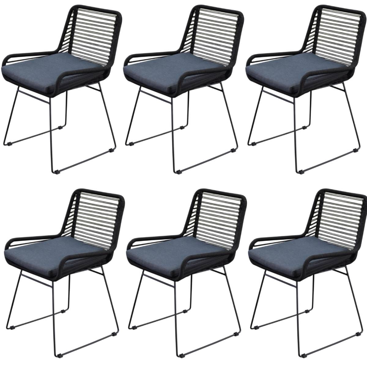 AVH-Collectie Zenia dining tuinstoel rope zwart set van 6