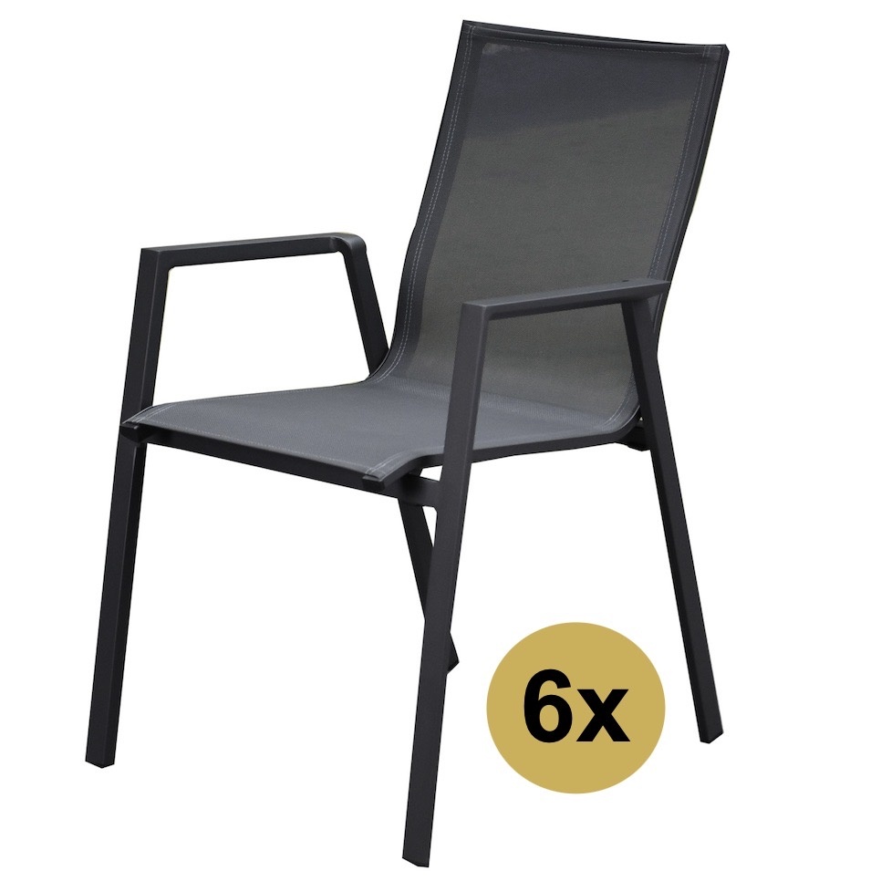 AVH-Collectie Set van 6 New Valley stapelbare tuinstoelen antraciet aluminium