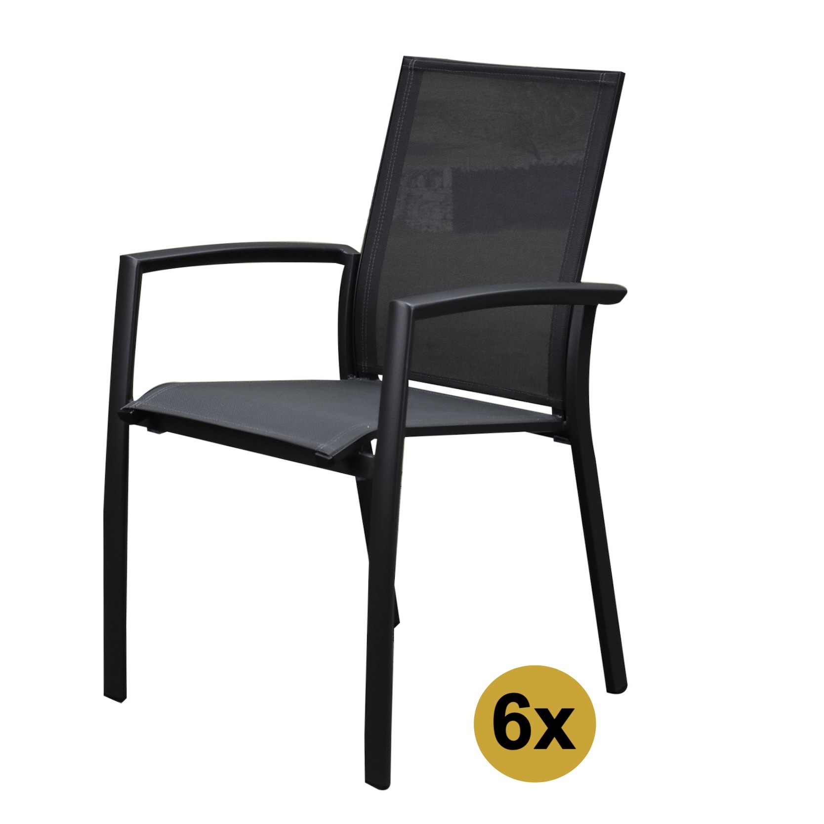 AVH-Collectie Set van 6 Malaga stapelbare tuinstoelen antraciet aluminium textileen
