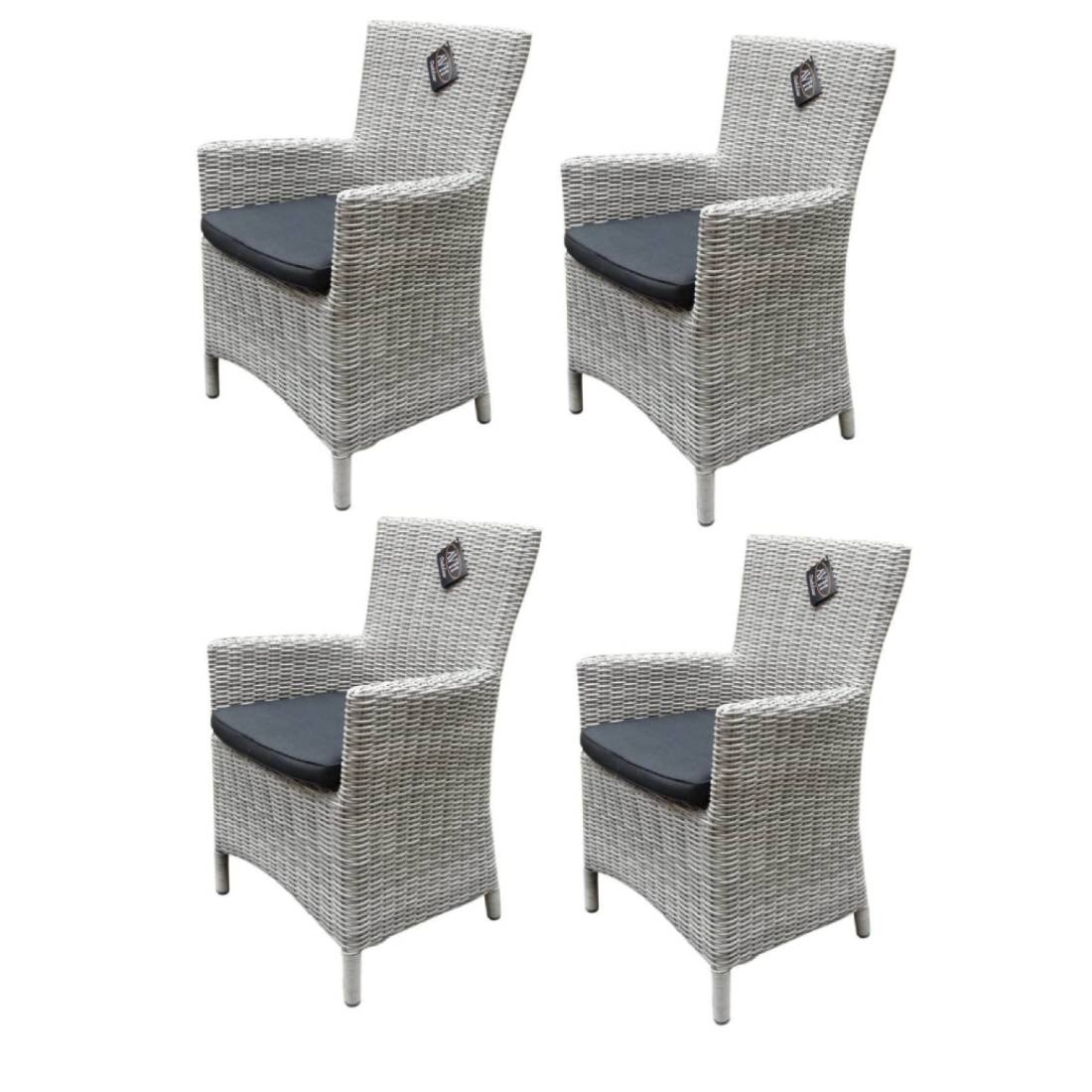 AVH-Collectie Capri dining tuinstoel wit grijs wicker set van 4