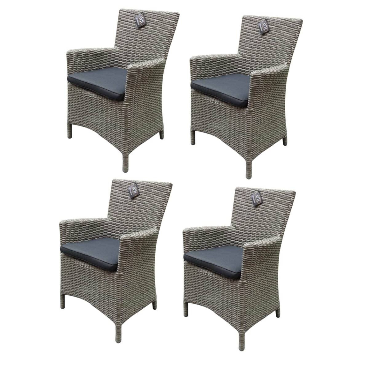 AVH-Collectie Capri dining tuinstoel grijs wicker set van 4