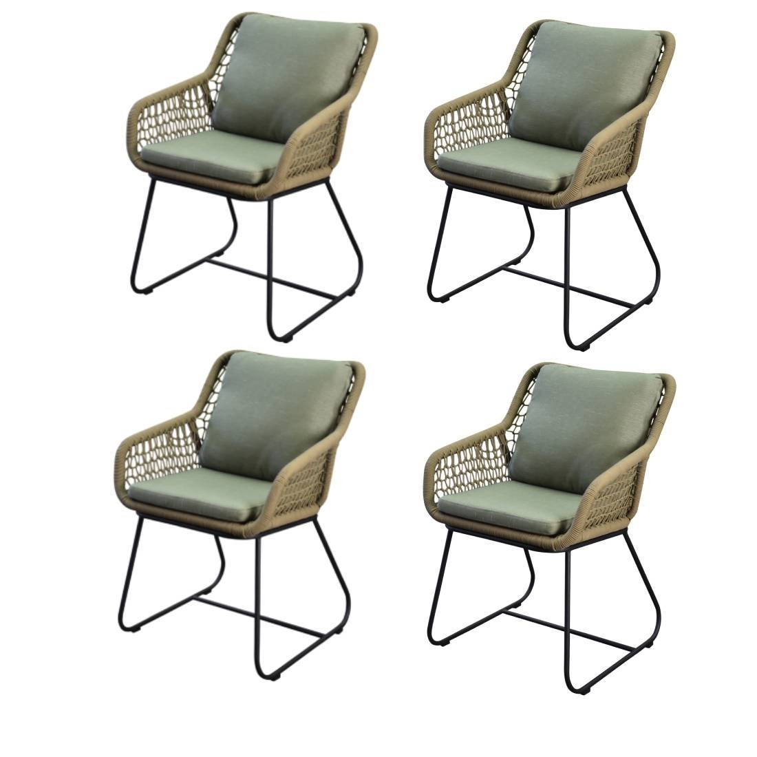AVH-Collectie Savona dining tuinstoel rope olijf groen set van 4