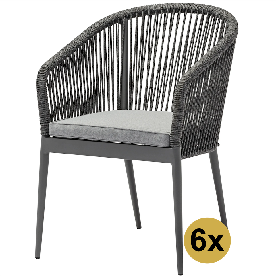 AVH-Collectie Set van 6 Lissabon dining tuinstoel rope stapelbaar