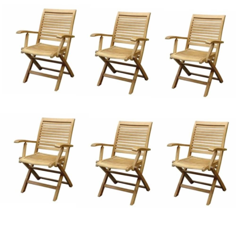 AVH-Collectie Arona dining tuinstoel inklapbaar met armleuning teak set van 6