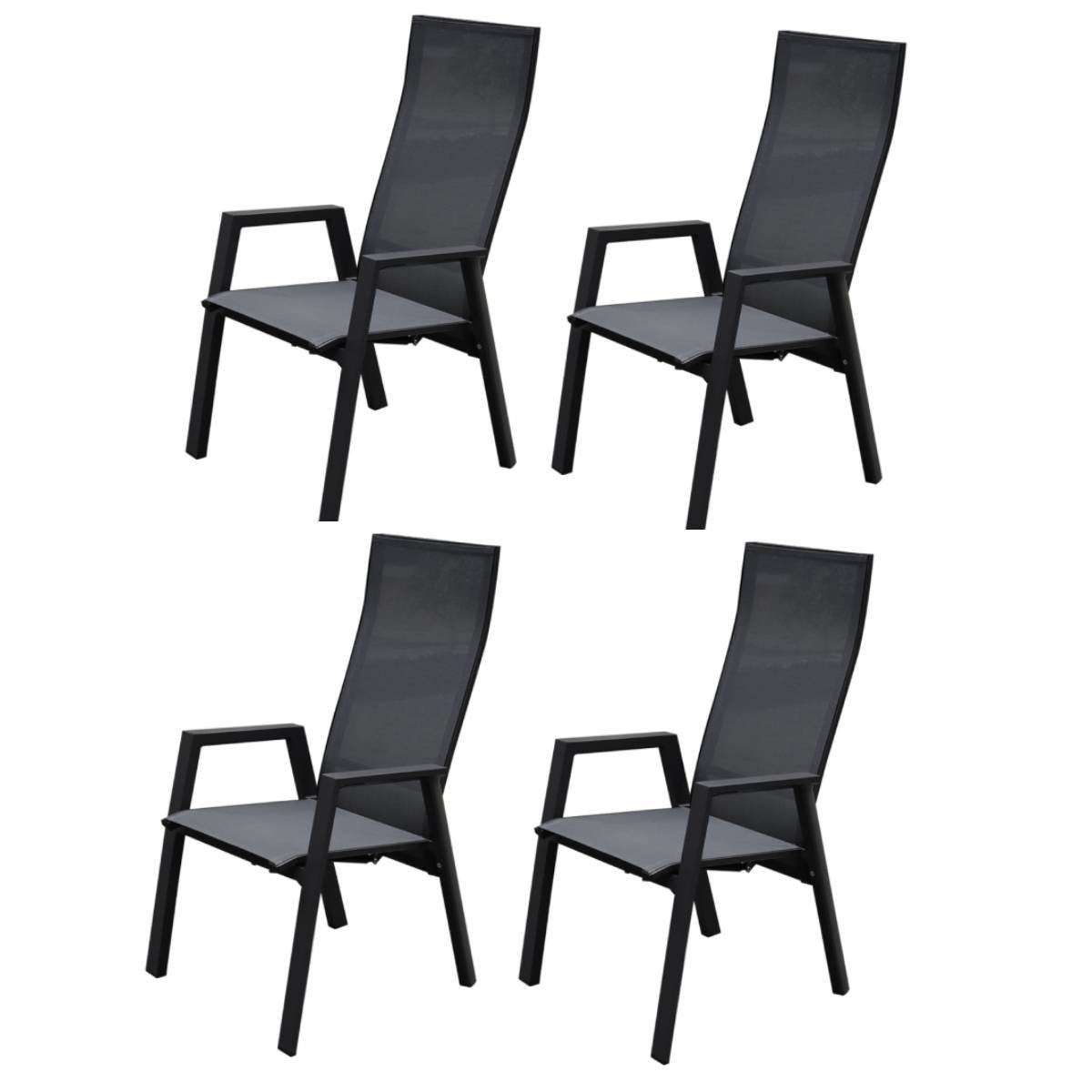 AVH-Collectie Nancy dining tuinstoel verstelbaar antraciet textileen  set van 4