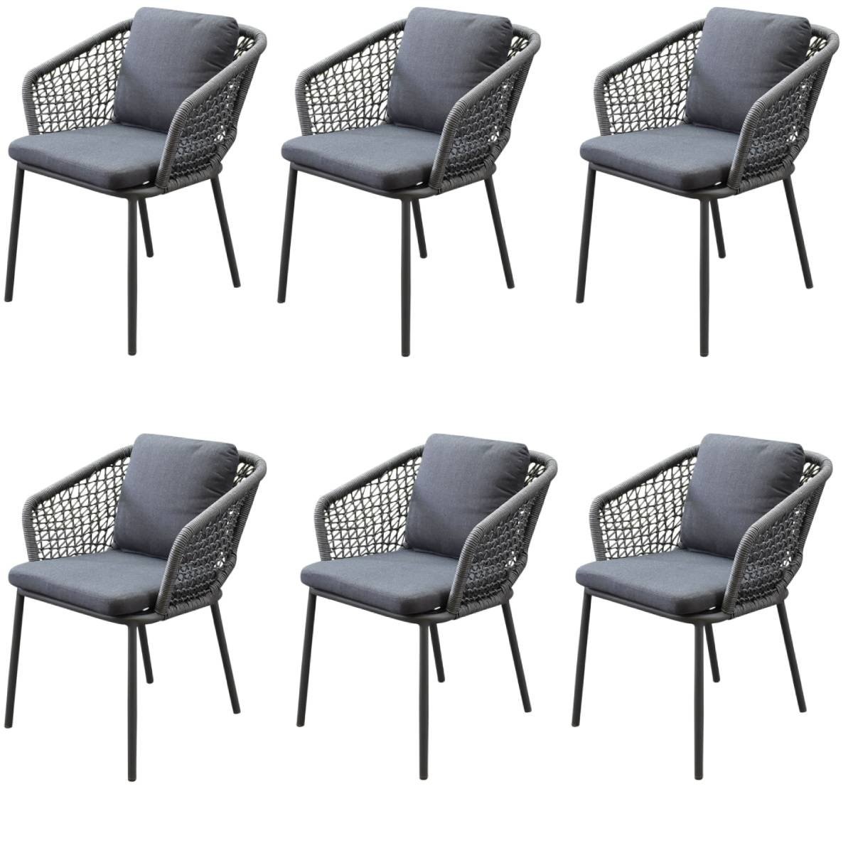 AVH-Collectie Eagle dining tuinstoel grijs wicker set van 6