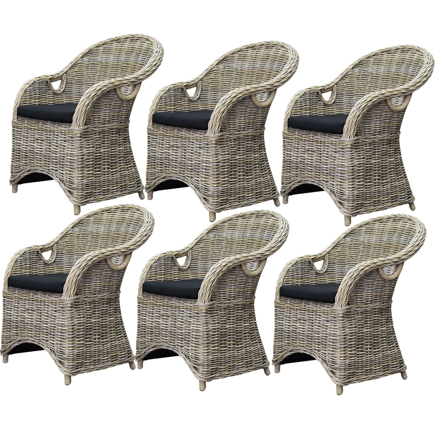 AVH-Collectie 6 stuks Macau dining tuinstoel met handgat naturel rotan