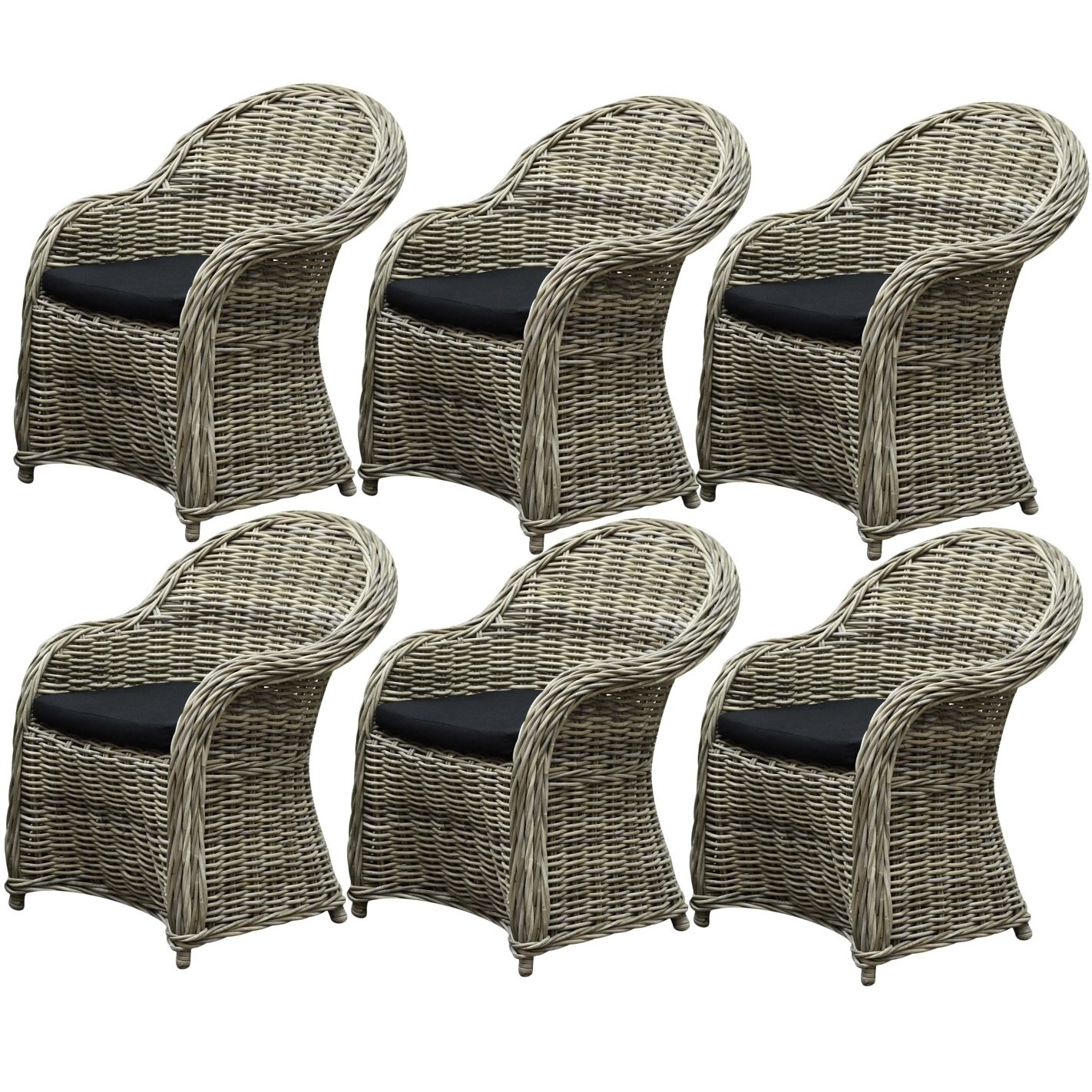 AVH-Collectie Roma dining tuinstoel naturel rotan set (6 stoelen)