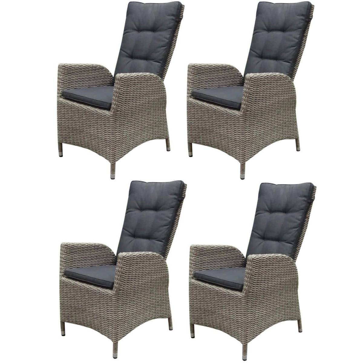 AVH-Collectie Menorca dining tuinstoel verstelbaar grijs wicker set van 4