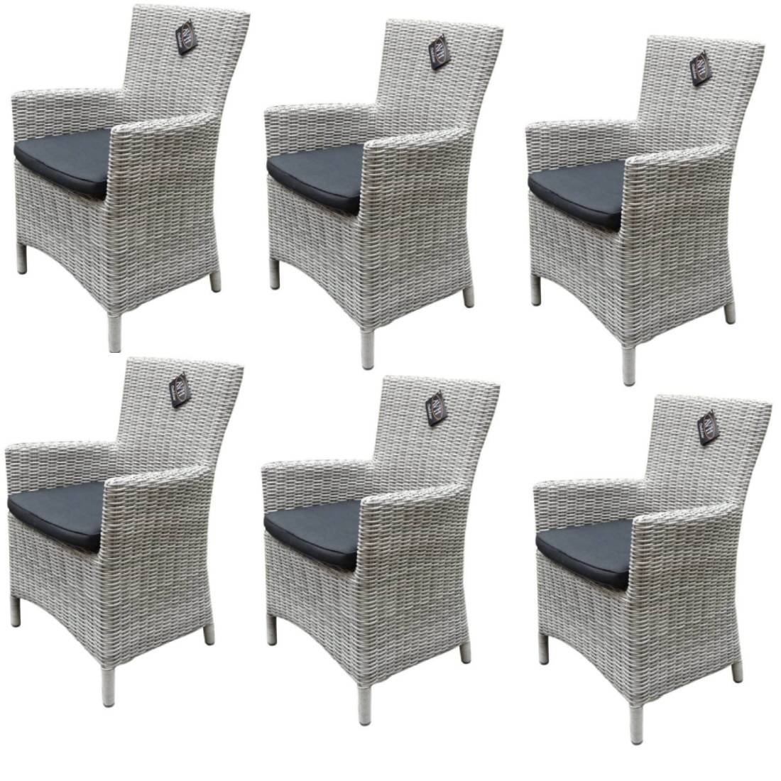 AVH-Collectie Capri dining tuinstoel wit grijs wicker set van 6