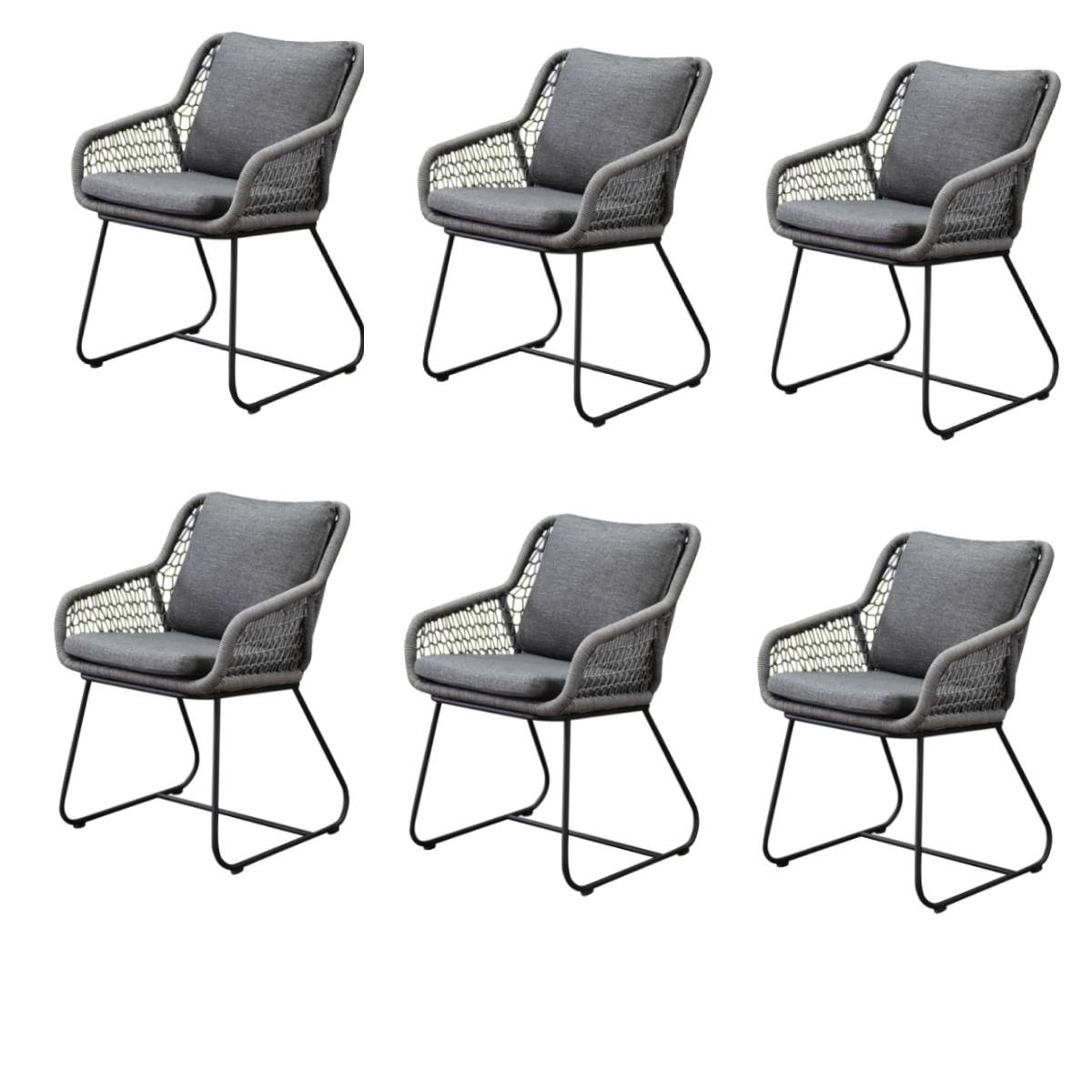 AVH-Collectie Savona dining tuinstoel rope grijs set van 6