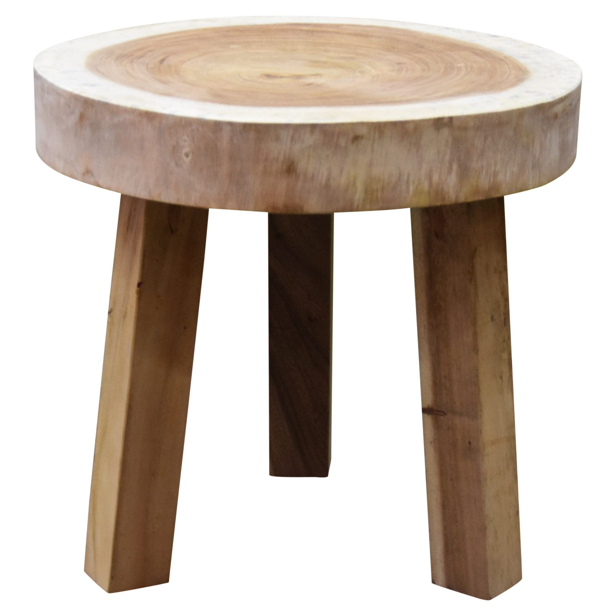 AVH-Collectie Boomstam krukje 47xH40 cm rond 3 poot - vierkante poten - bladdikte 8 cm