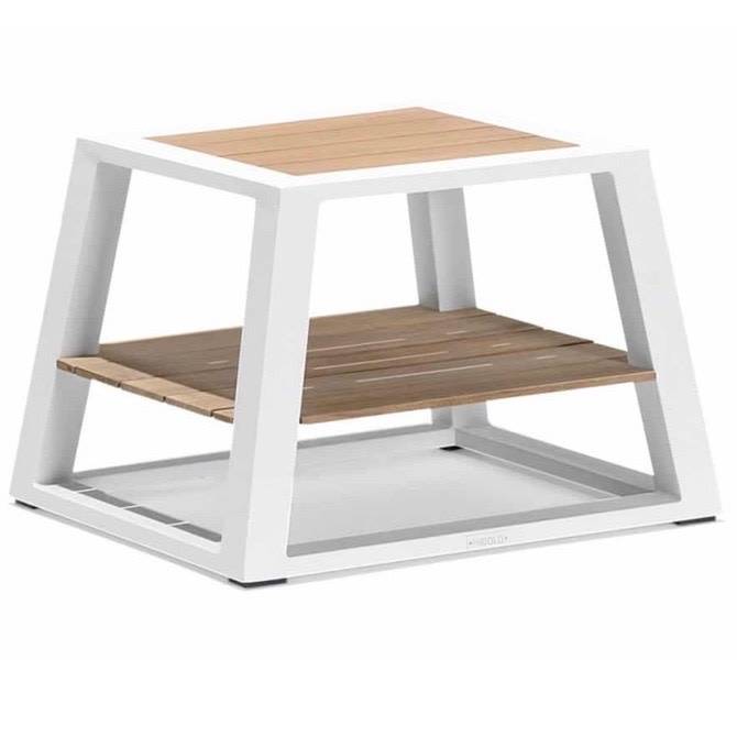 Higold York bijzettafel 50x60xH41 cm aluminium wit teak