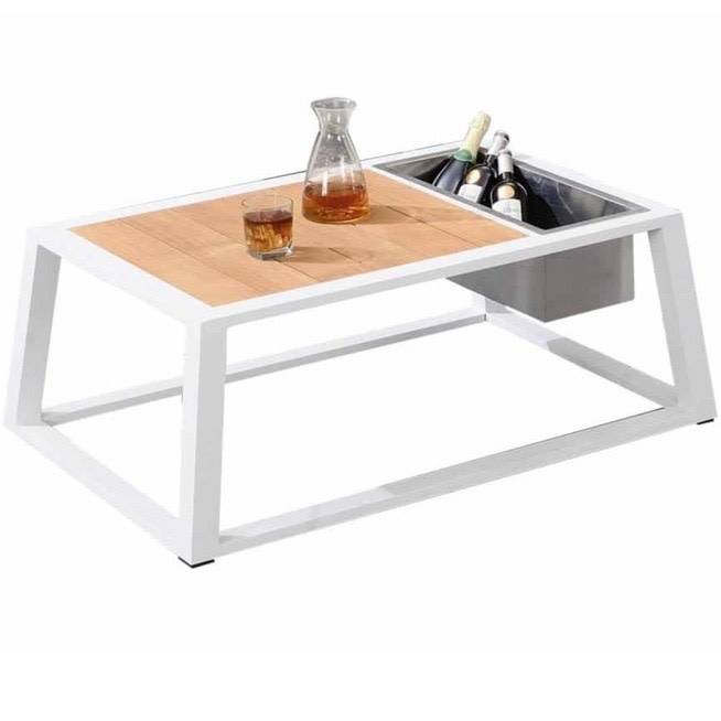 Higold York lounge tuintafel met wijnkoeler 110x75xH41 cm aluminium wit teak