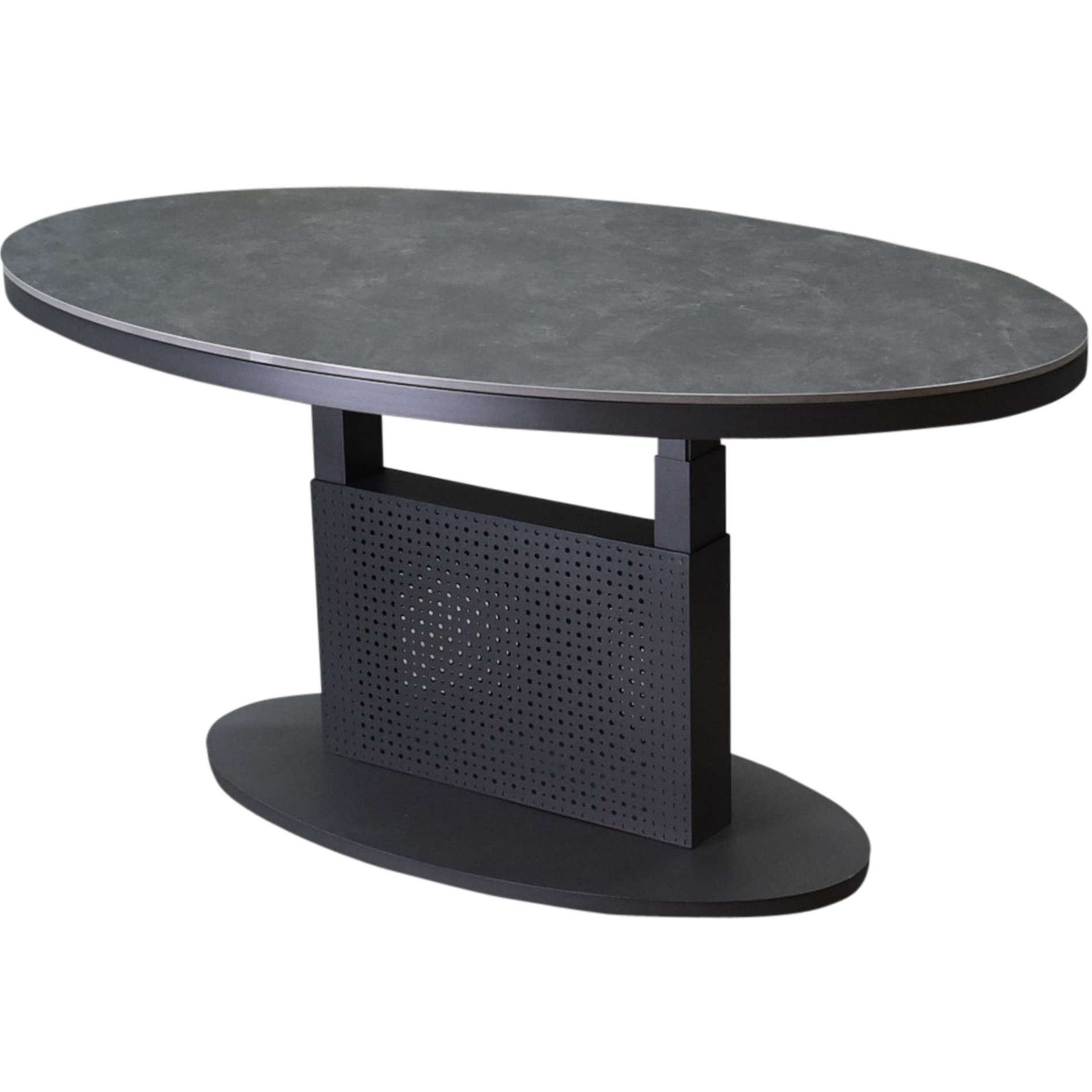 AVH-Collectie Primitivo lounge diningtafel ovaal 150x90xH51-72cm in hoogte verstelbaar aluminium antraciet