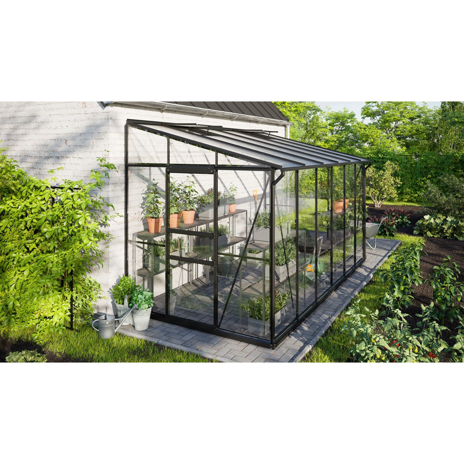 Vitavia Tuinkas Ida 7800 - Veiligheidsglas 3 Mm + Polycarbonaat 6 Mm - Zwart - 387x201x221 Cm