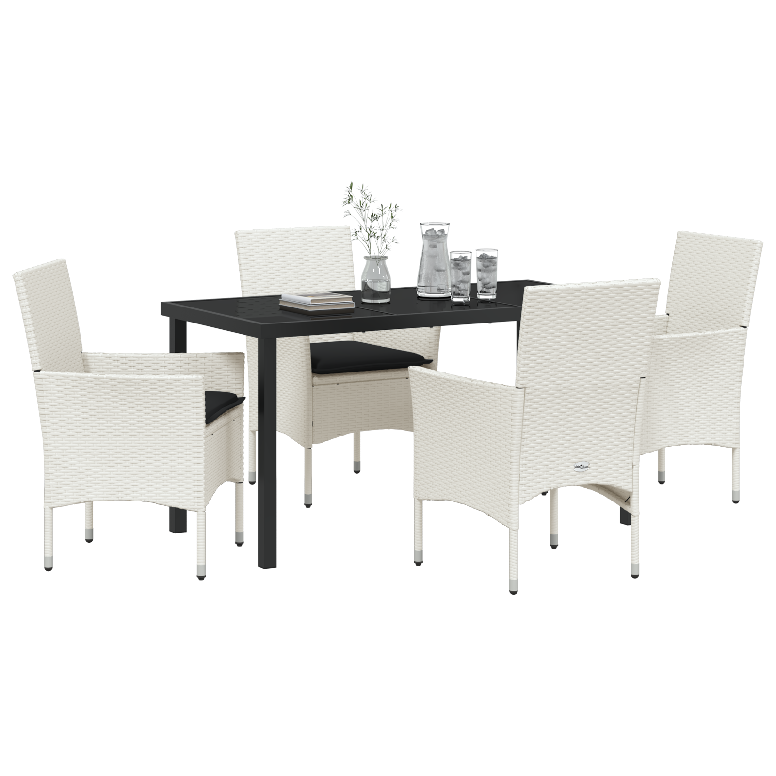 vidaXL 5-delige tuinset met kussens in wit poly rattan