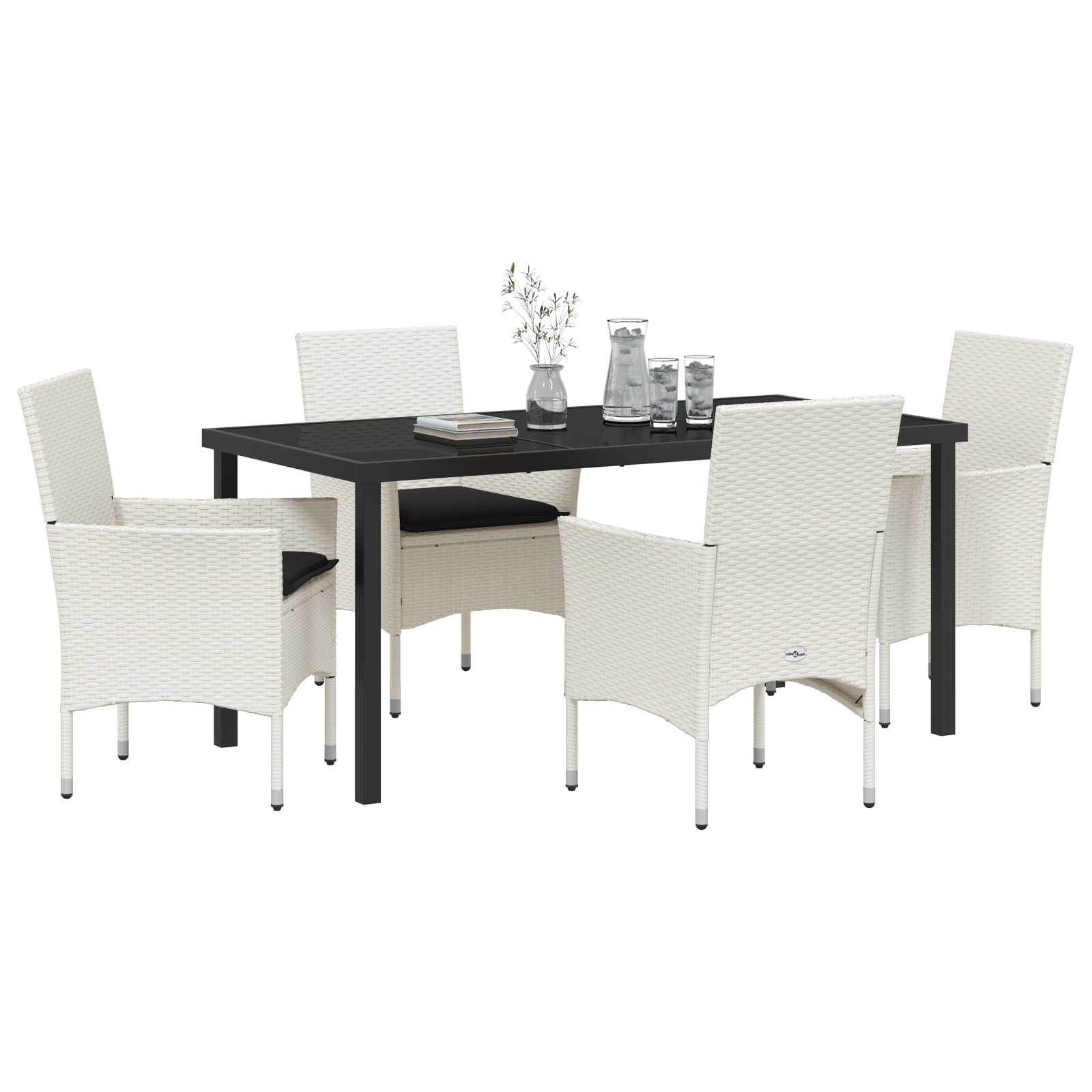 vidaXL 5-delige tuinset met kussens in wit poly rattan