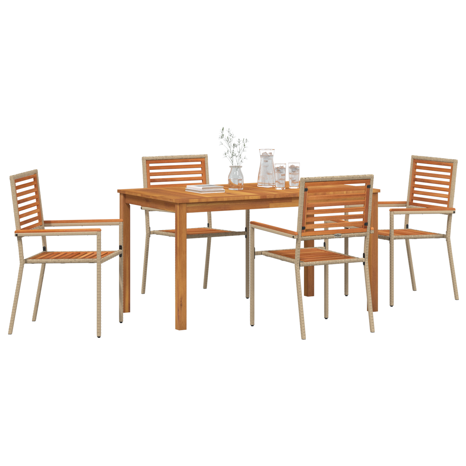 vidaXL 5-delige tuinset in beige poly rattan en acacia