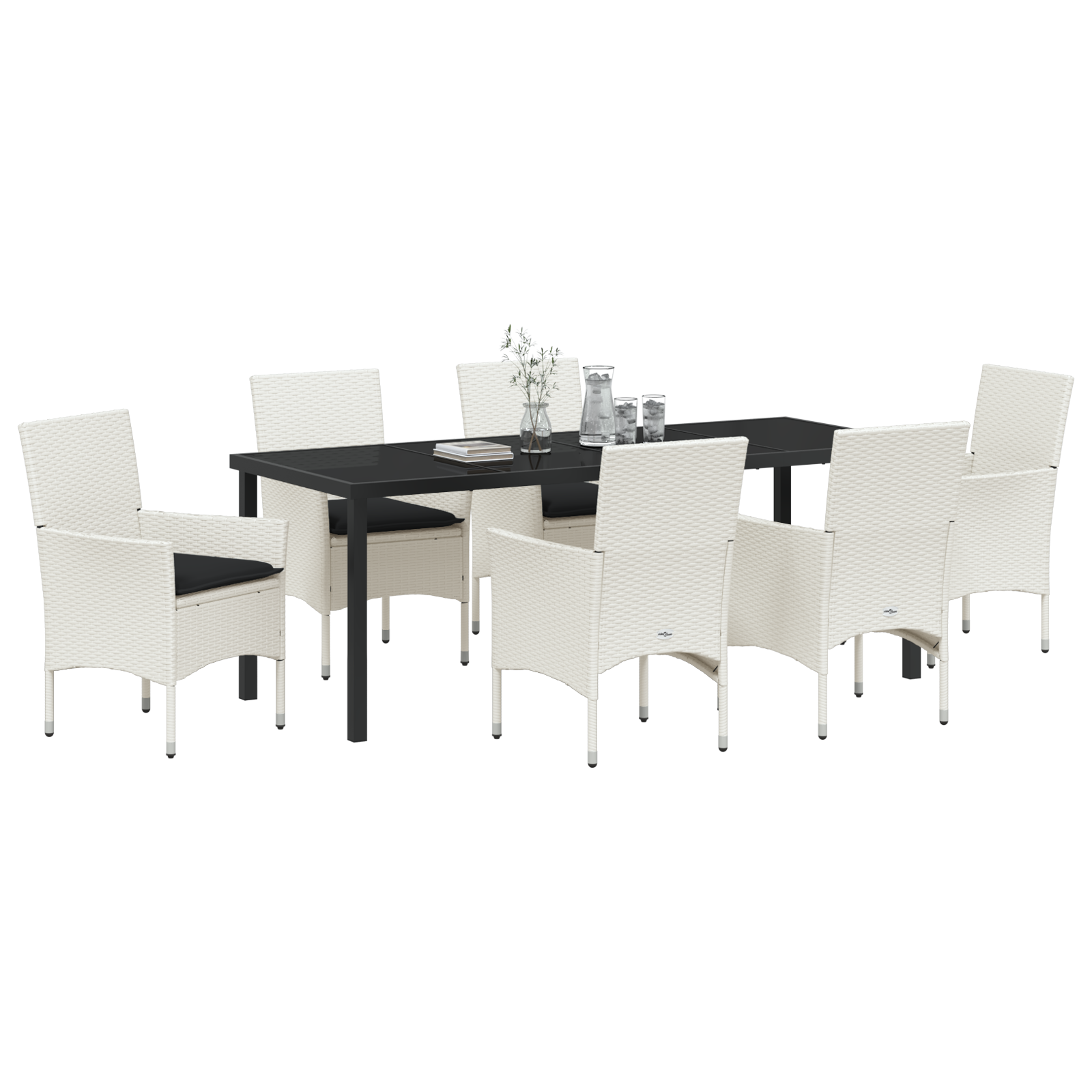 vidaXL 7-delige tuinset met kussens van witte poly rattan