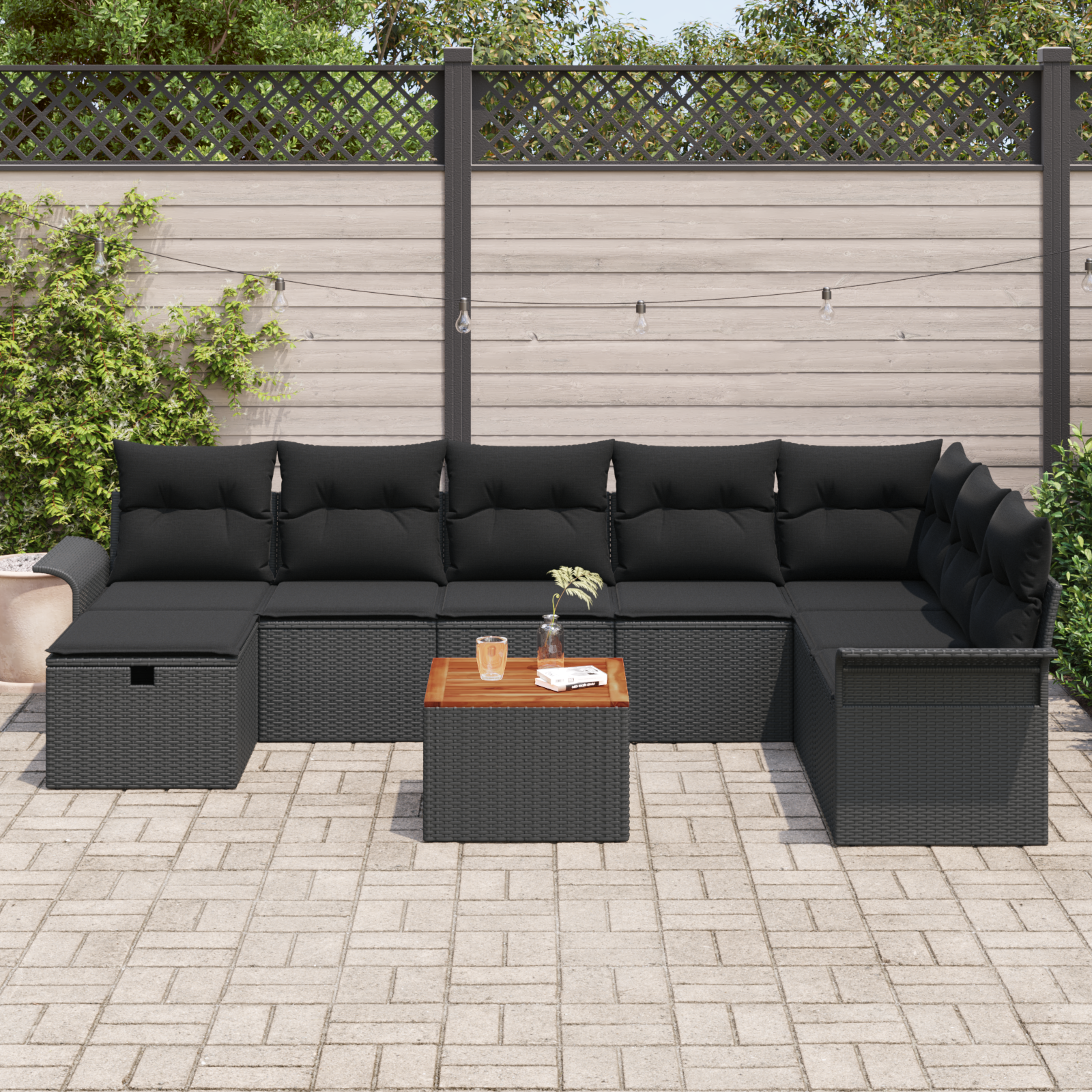 vidaXL 9-delige tuinset met kussens zwart poly rattan