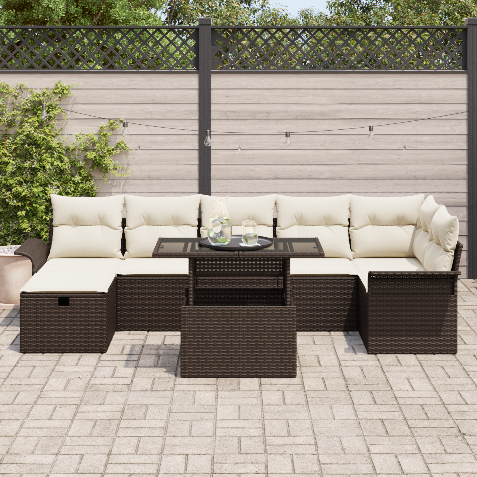 vidaXL 8-delige tuinset met kussens bruin poly rattan