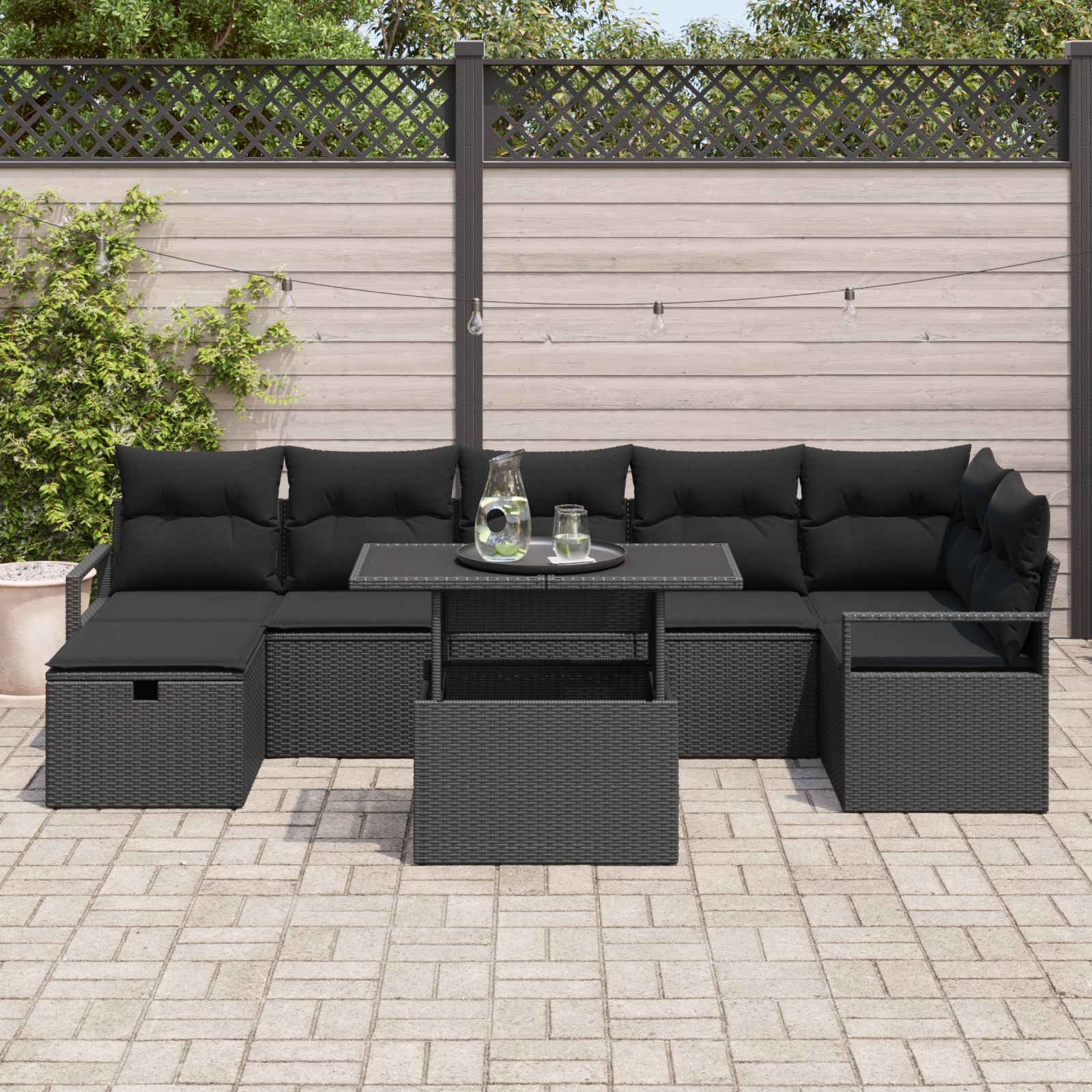 vidaXL 8-delige Tuinbankenset met kussens poly rattan zwart