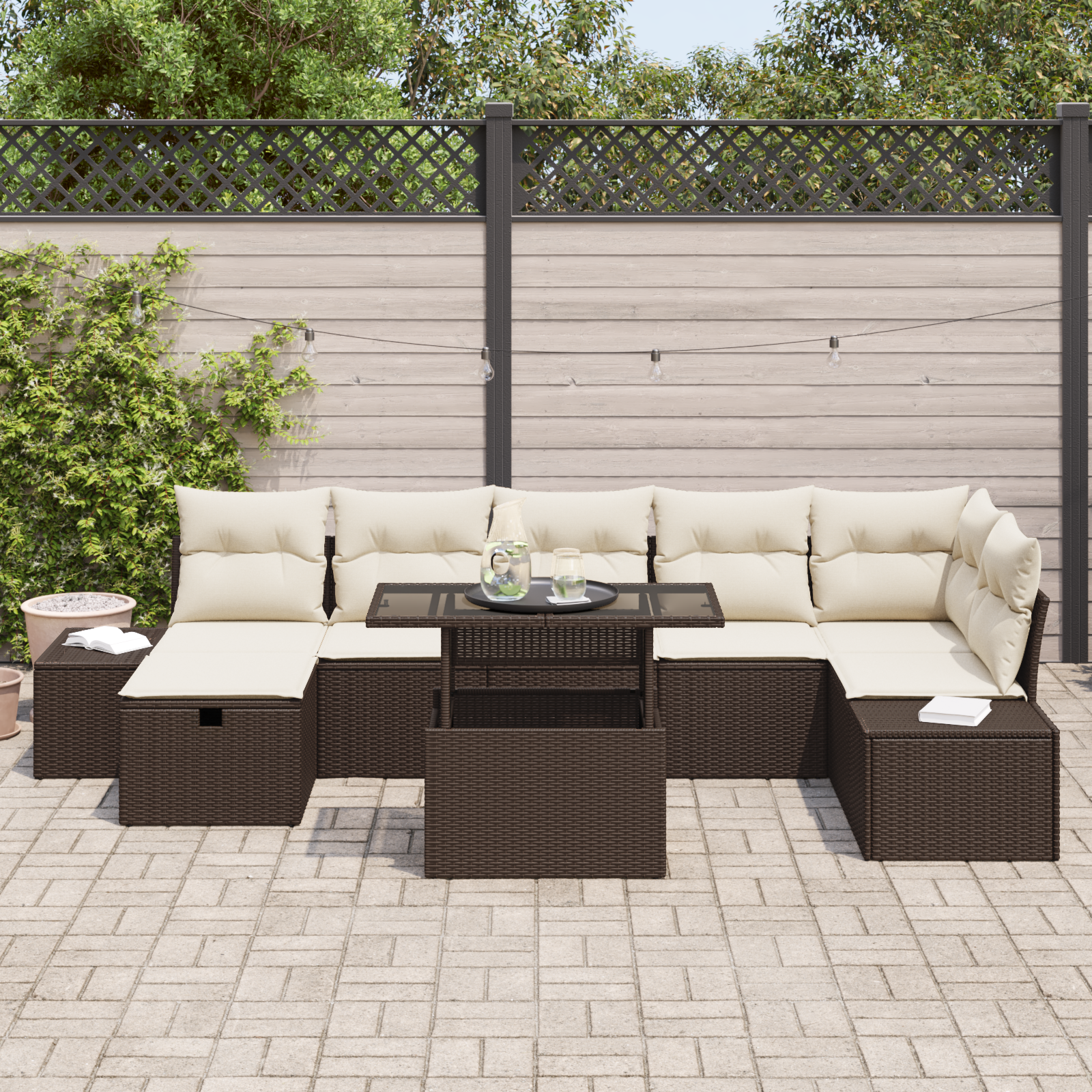 vidaXL 8-delige tuinset met kussens in bruin poly rattan