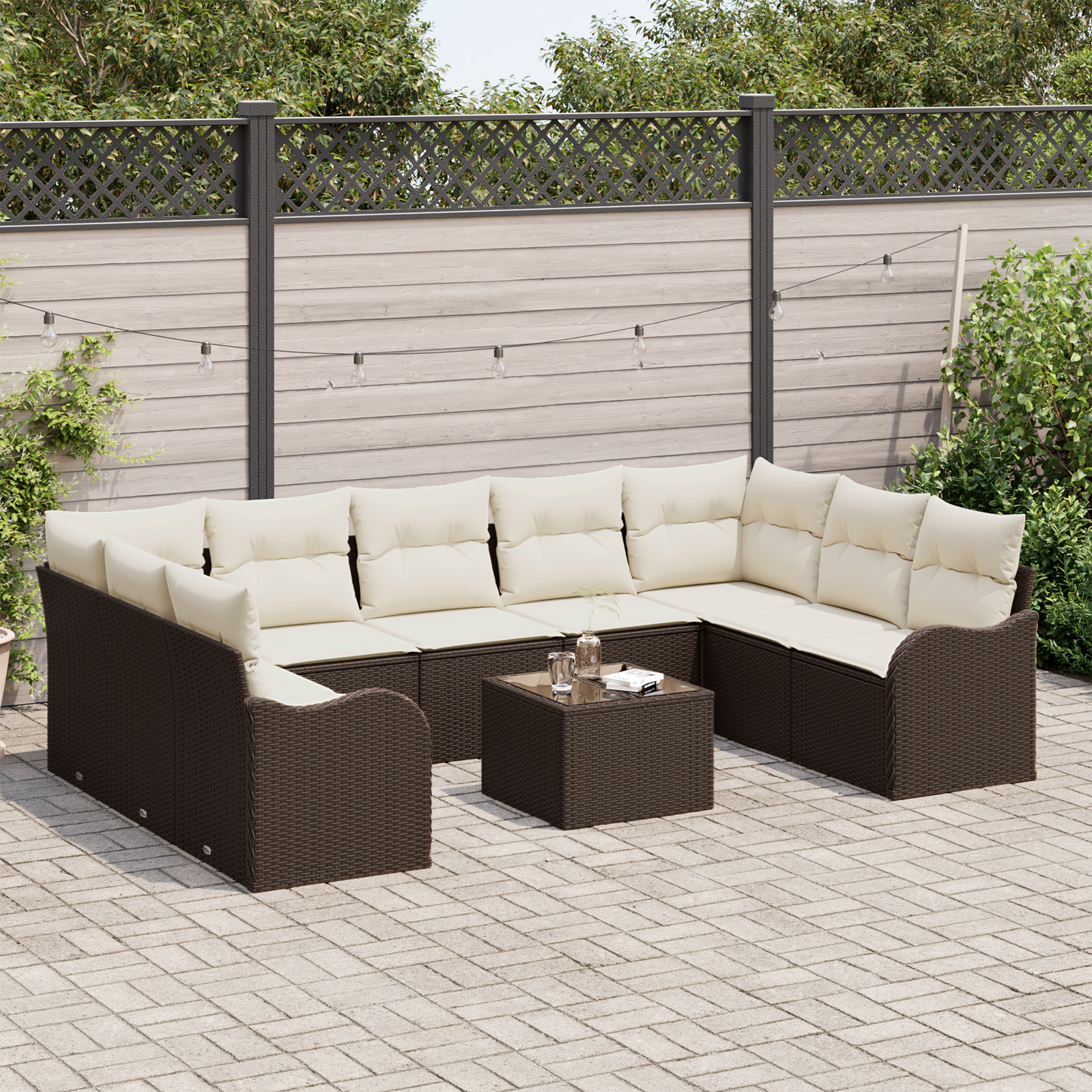 vidaXL 9-delige ligbedset met kussens - Grijs poly rattan