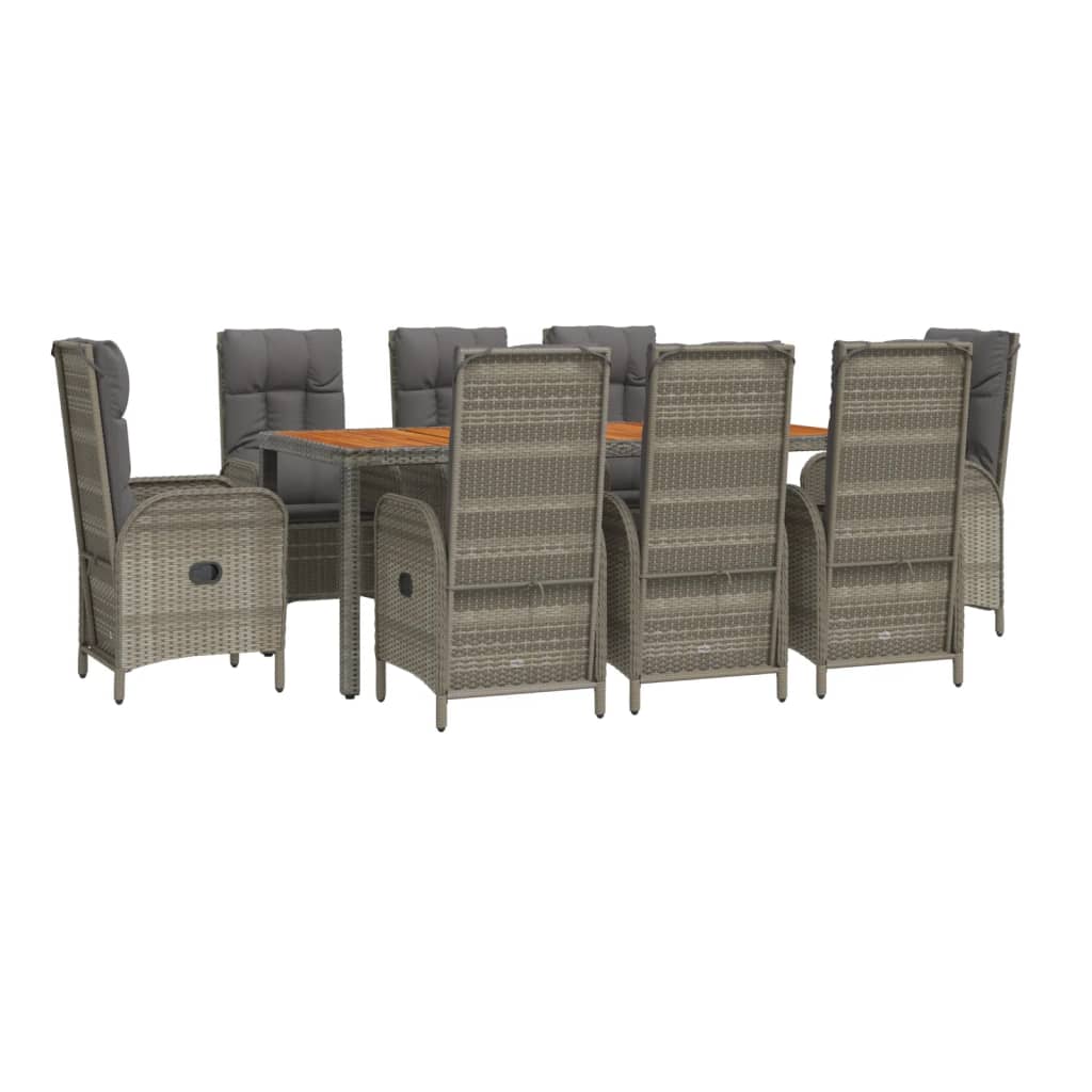 vidaXL 9-delige Tuinset met kussens poly rattan grijs