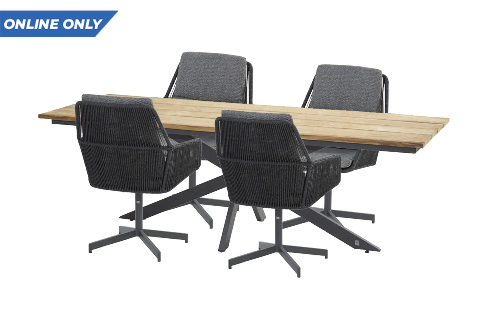 4 Seasons Outdoor Robusto teak tafelblad 220 X 95 cm met Minerva frame en 4 Primavera diningstoelen