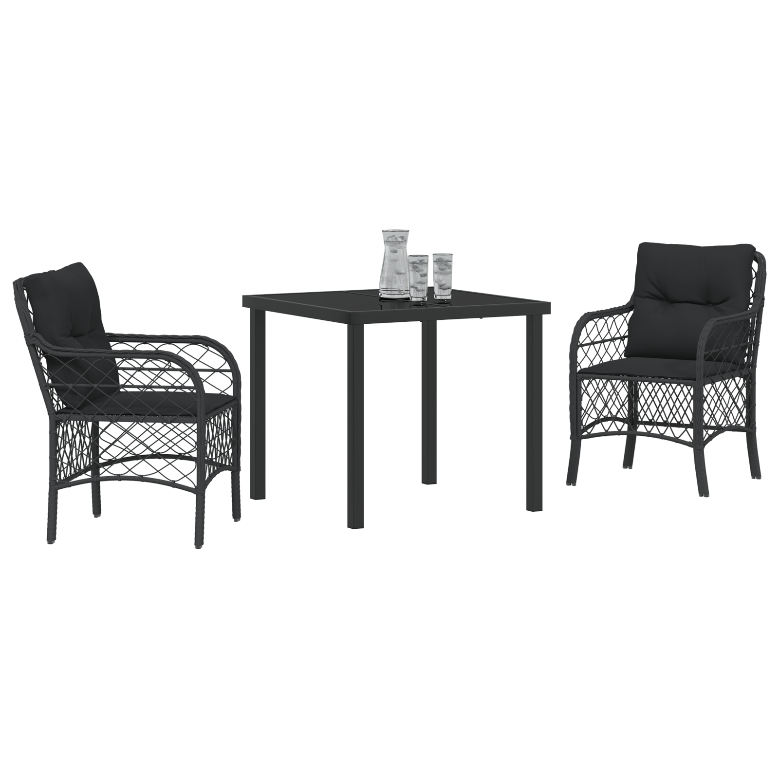 vidaXL 3-delige tuinset met kussens zwart poly rattan