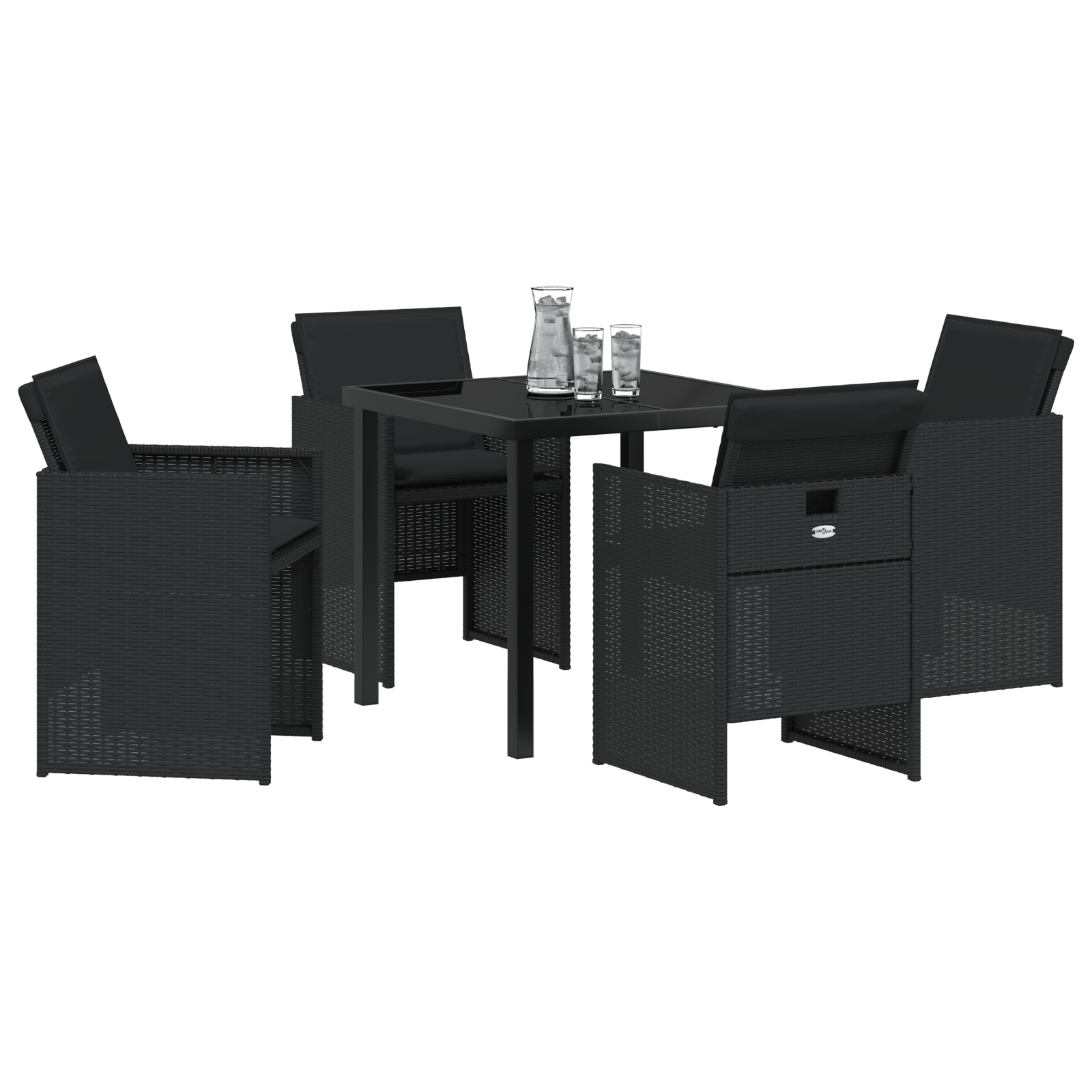vidaXL 5-delige tuinset met kussens zwart poly rattan