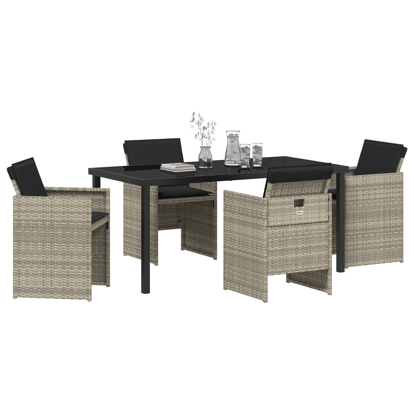 vidaXL 5-delige tuinset met kussens in lichtgrijs poly rattan