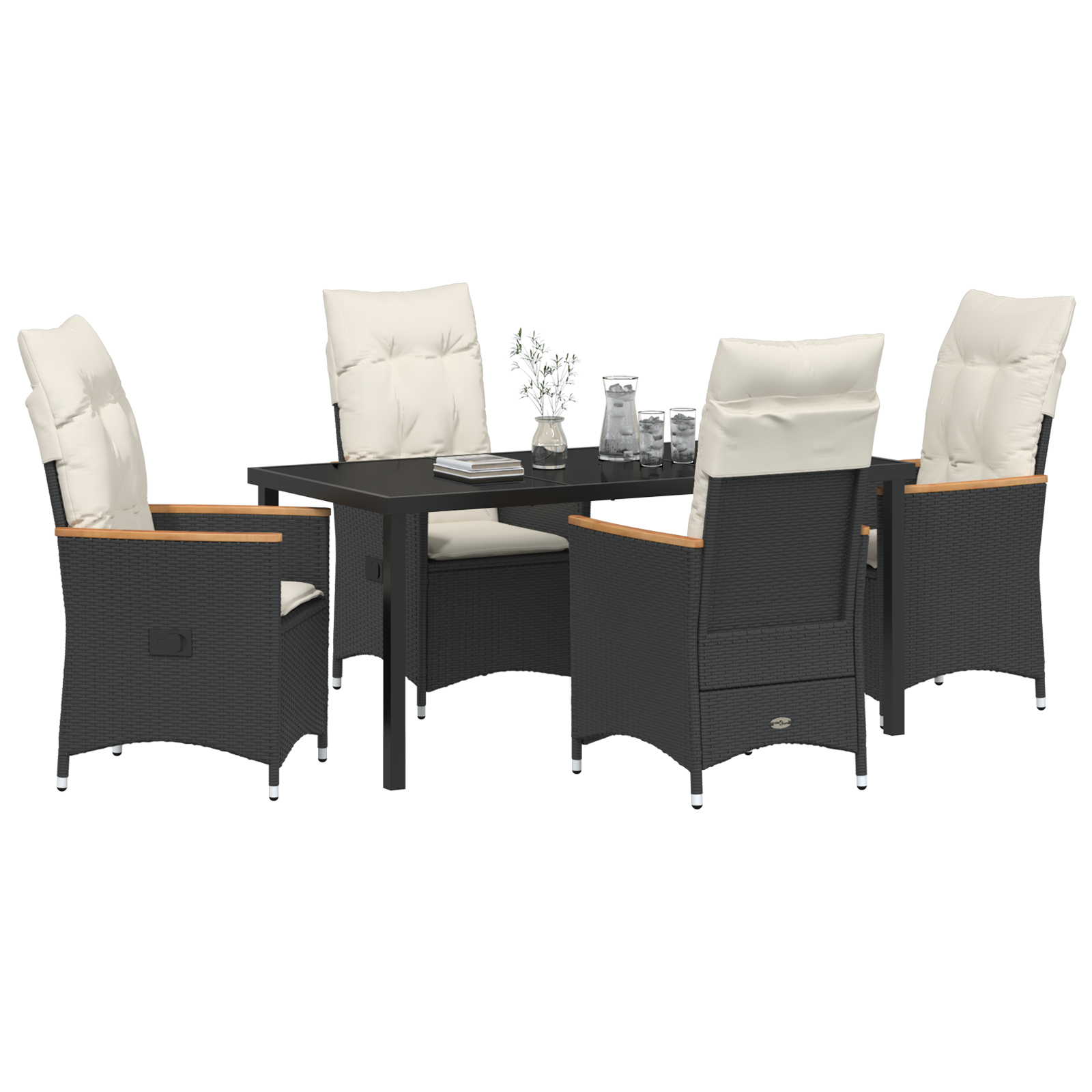 vidaXL 5-delige tuinset met kussens zwart poly rattan