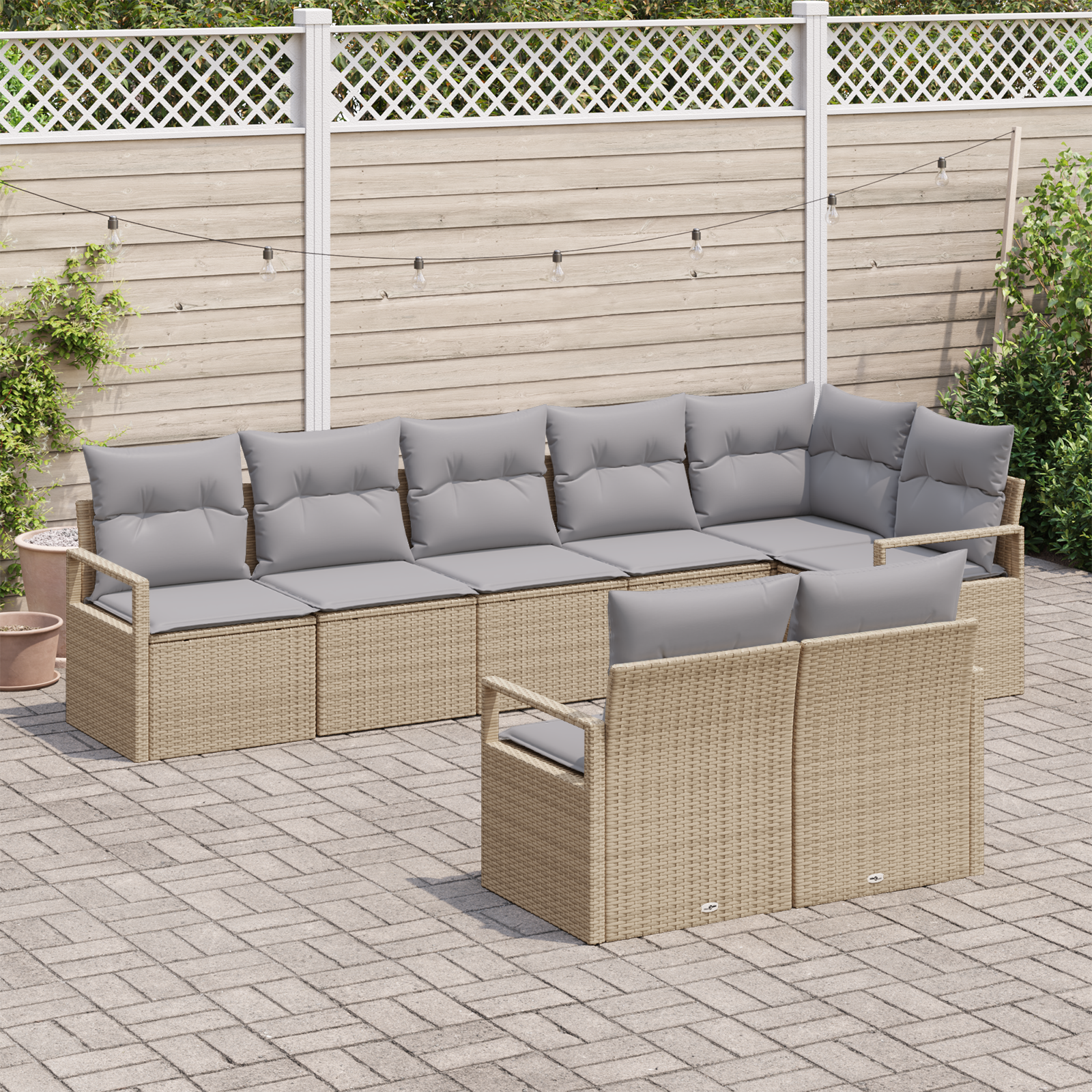 vidaXL 8-delige tuinset met kussens in beige poly rattan